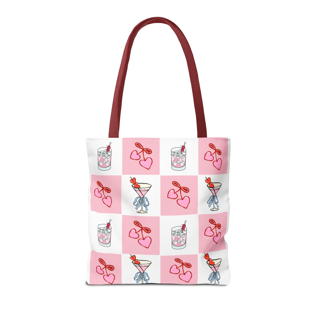 Valentine Cocktail Tote Bag – Pink Heart & Cherry Martinis AOP Tote
