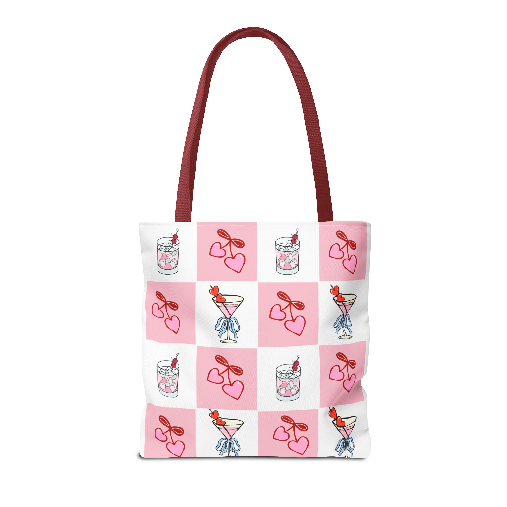 Valentine Cocktail Tote Bag – Pink Heart & Cherry Martinis AOP Tote