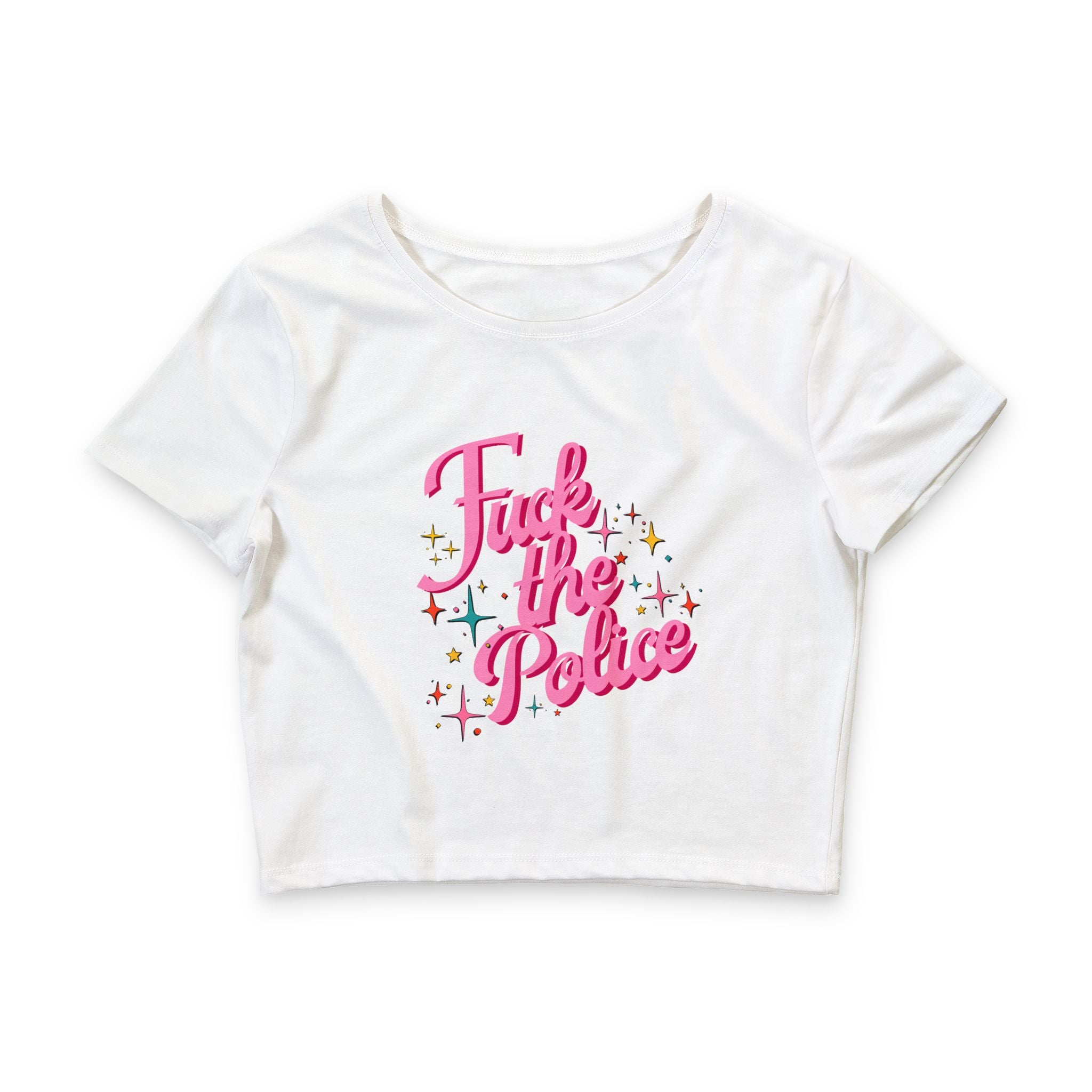Fuck the Police Crop Tee | Pink Retro Script Protest Graphic