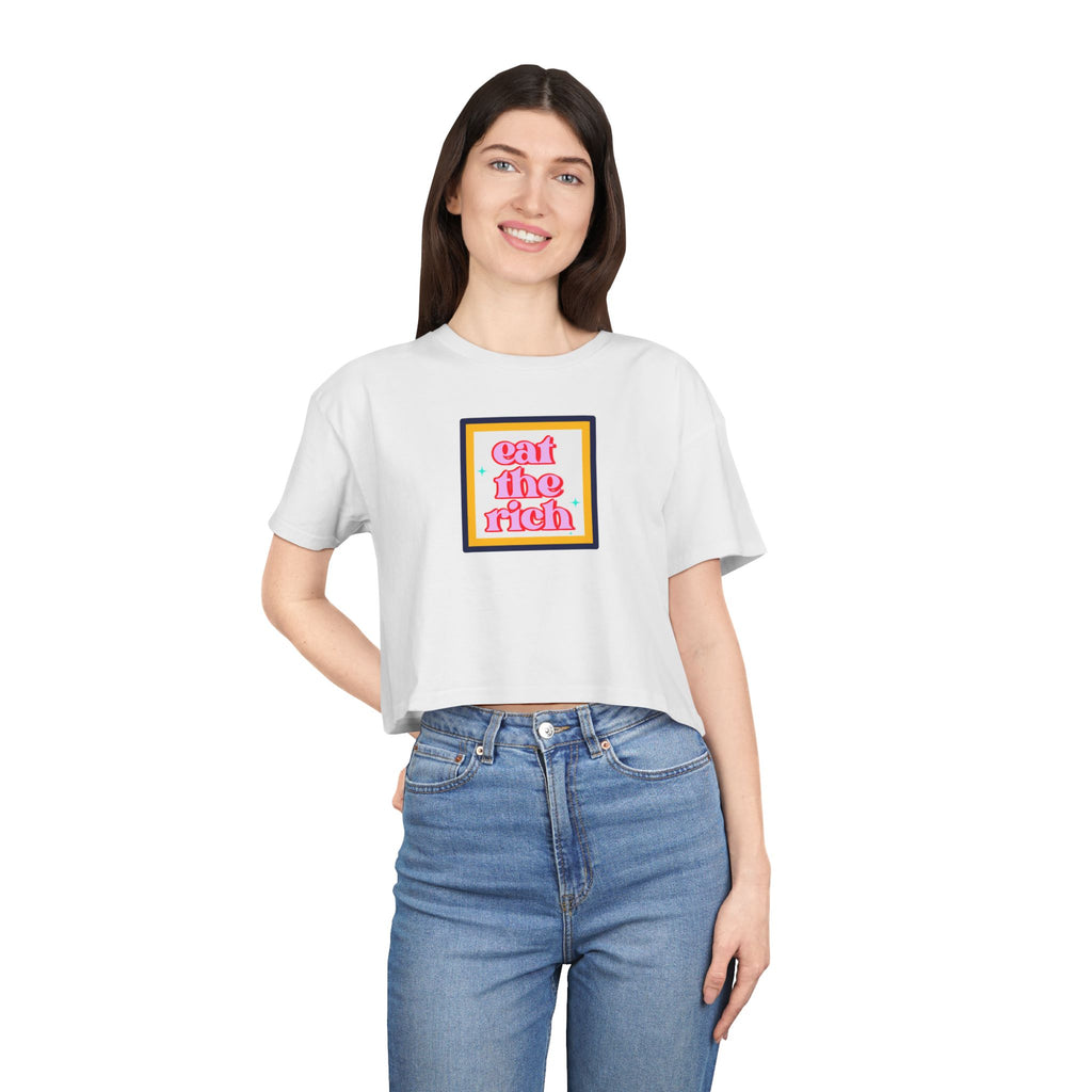 Eat The Rich - Pink Graphic Protest Crop Top Tee