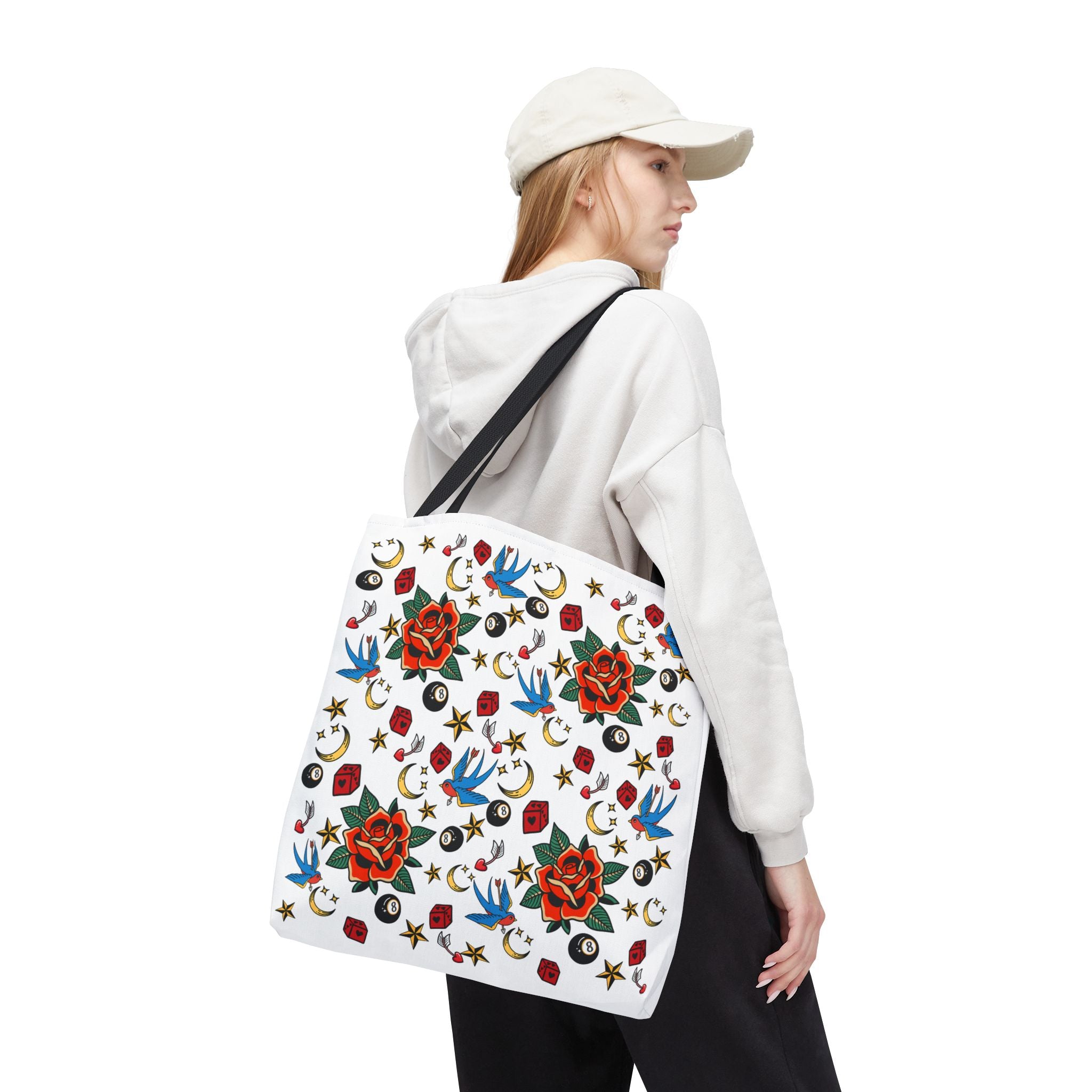 Vintage Tattoo Rose Pattern Tote Bag