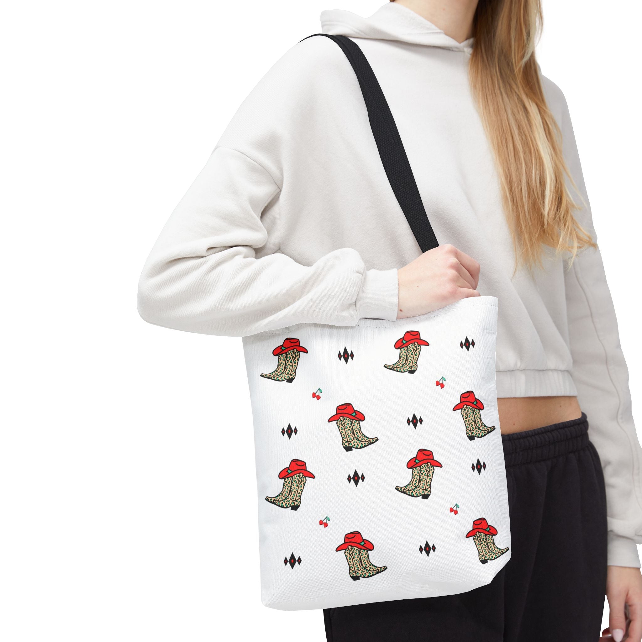 Cowboy Cherry Heart Pattern Tote Bag