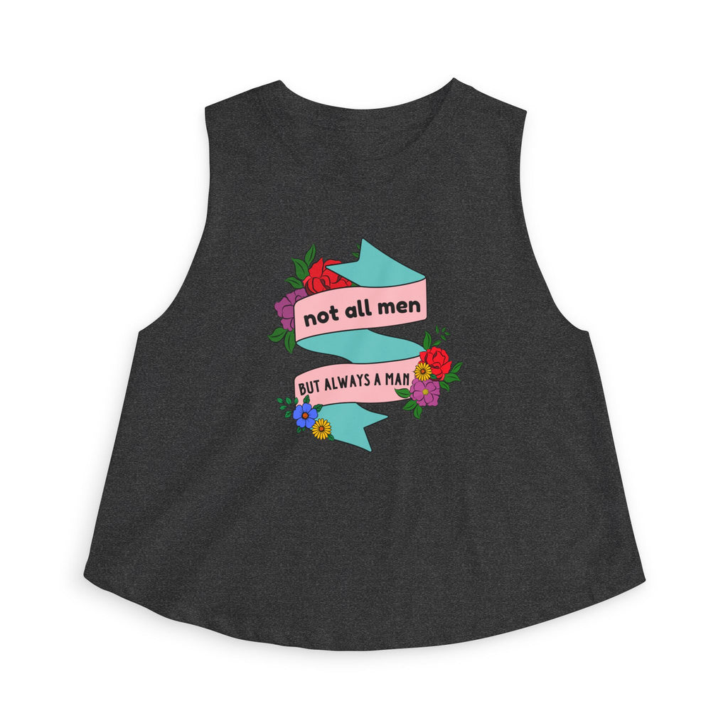 'Not All Men' Feminist Floral Tattoo Banner Crop Top Tee