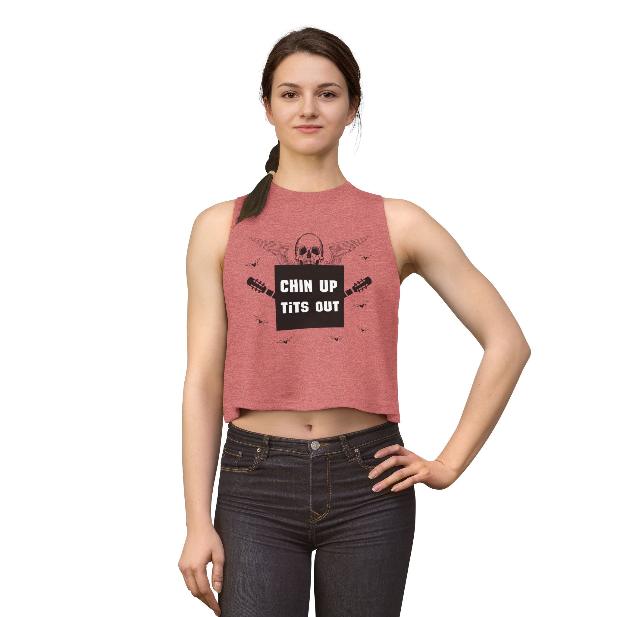 Chin Up Tits Out Skull & Wings Crop Top — Edgy Women's Tank