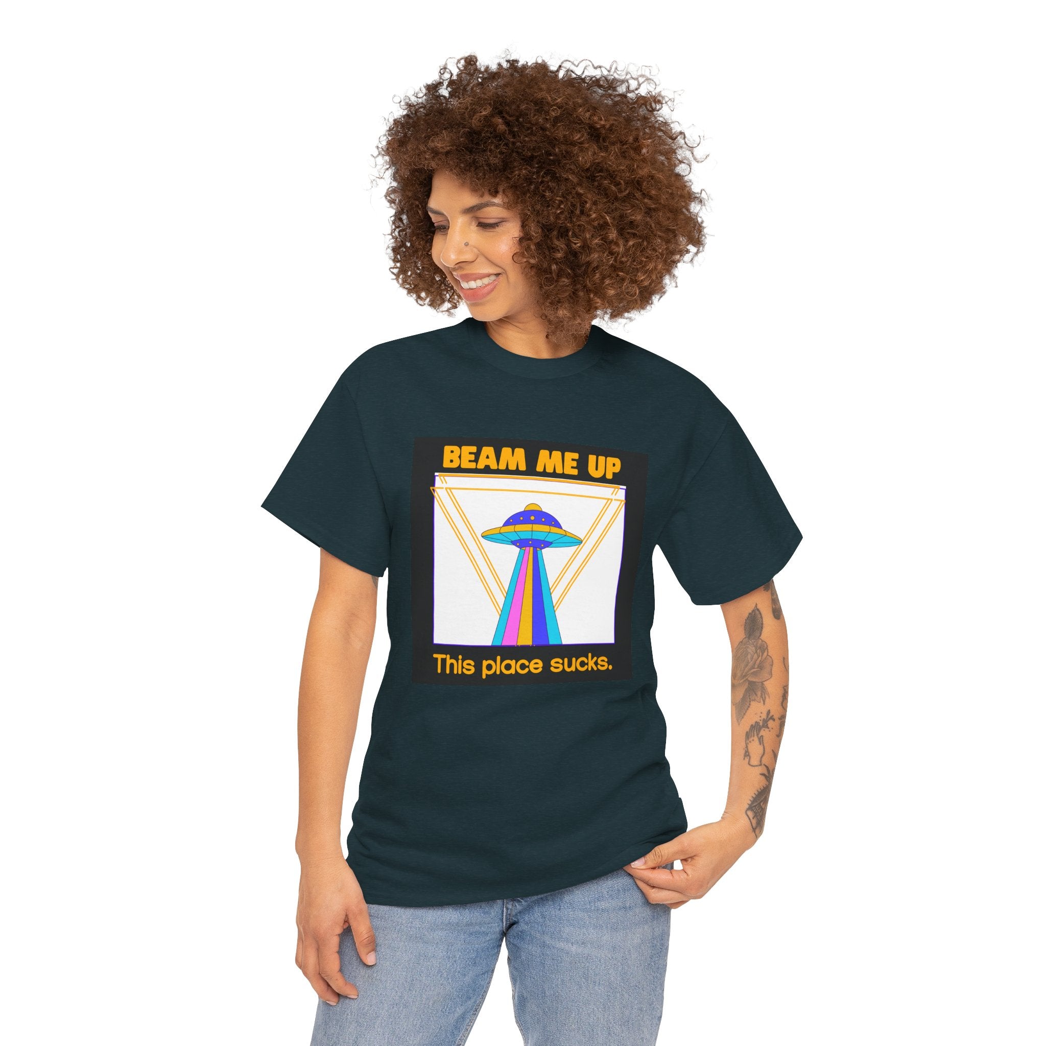 'Beam Me Up' Funny UFO Unisex Cotton T-Shirt