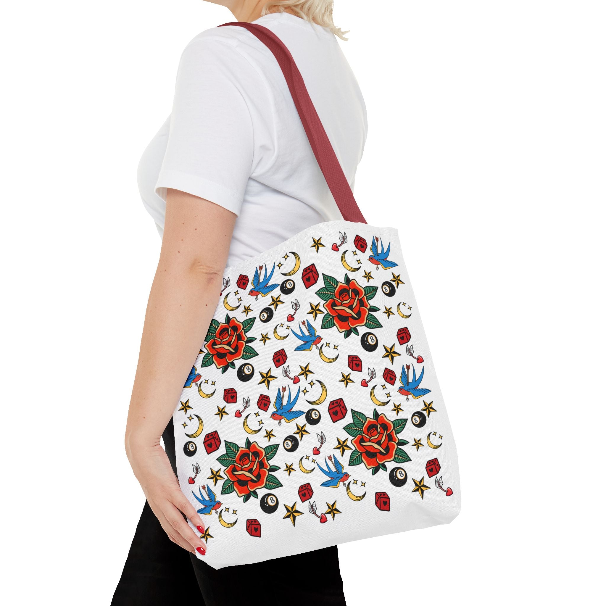 Vintage Tattoo Rose Pattern Tote Bag