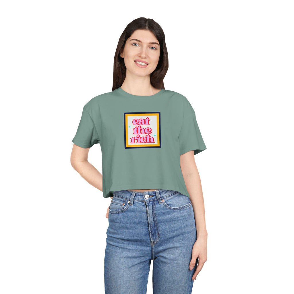 Eat The Rich - Pink Graphic Protest Crop Top Tee