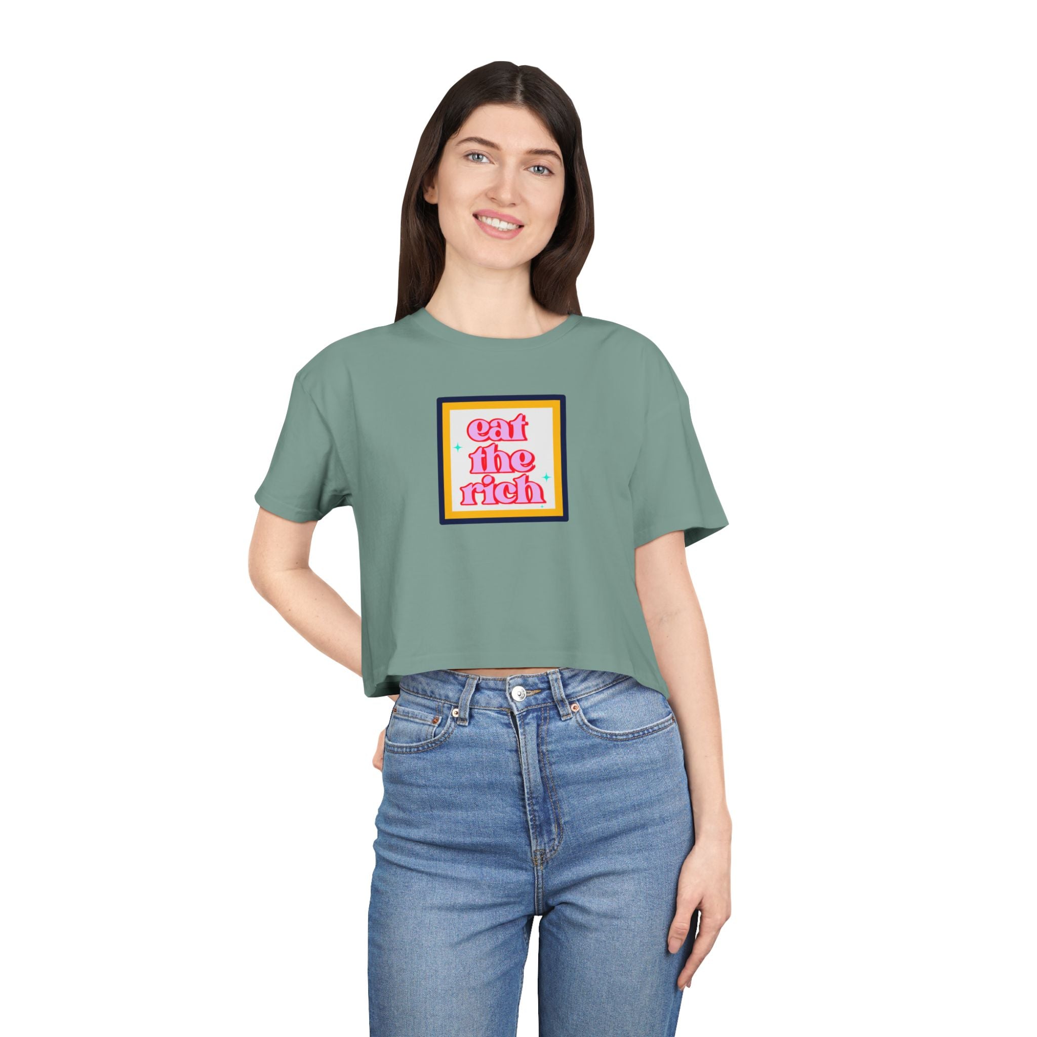 Eat The Rich - Pink Graphic Protest Crop Top Tee