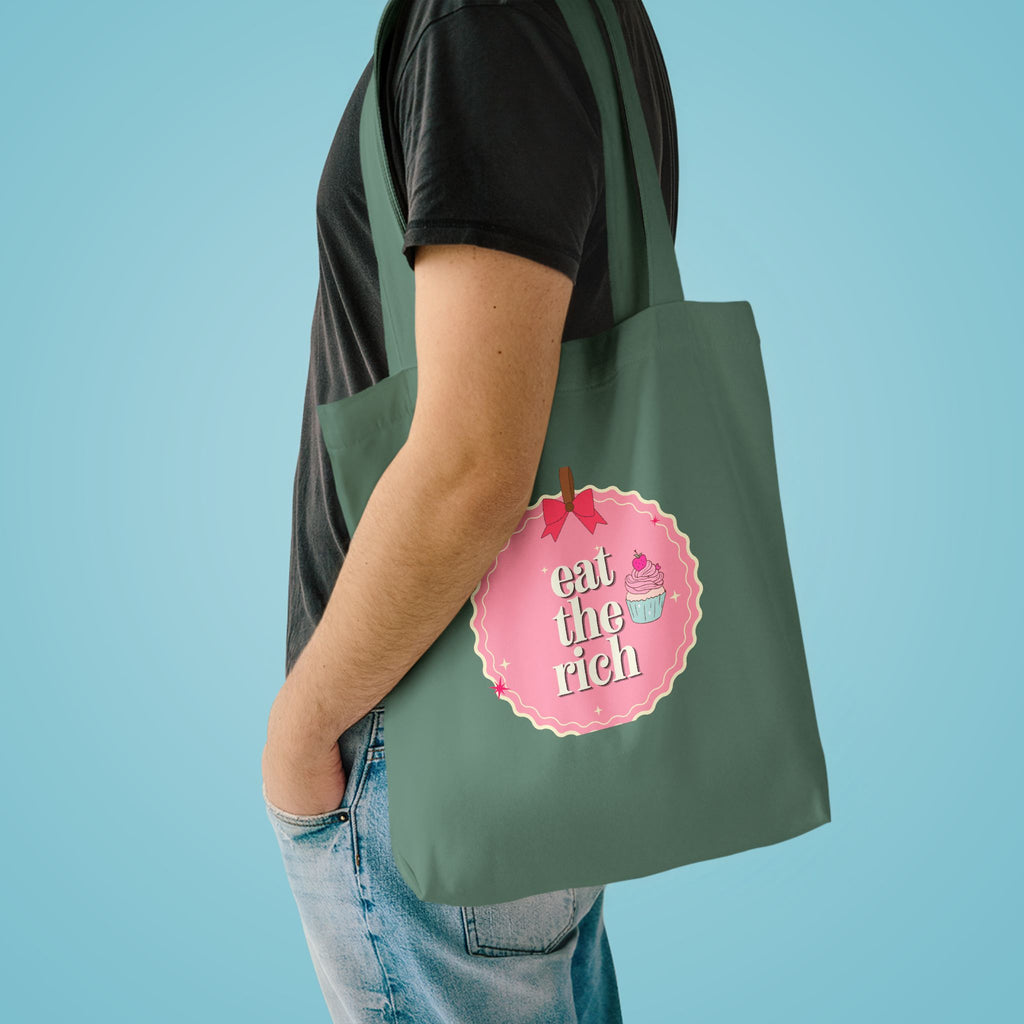 'Eat the Rich' Coquette Pink Cupcake Cotton Canvas Tote Bag