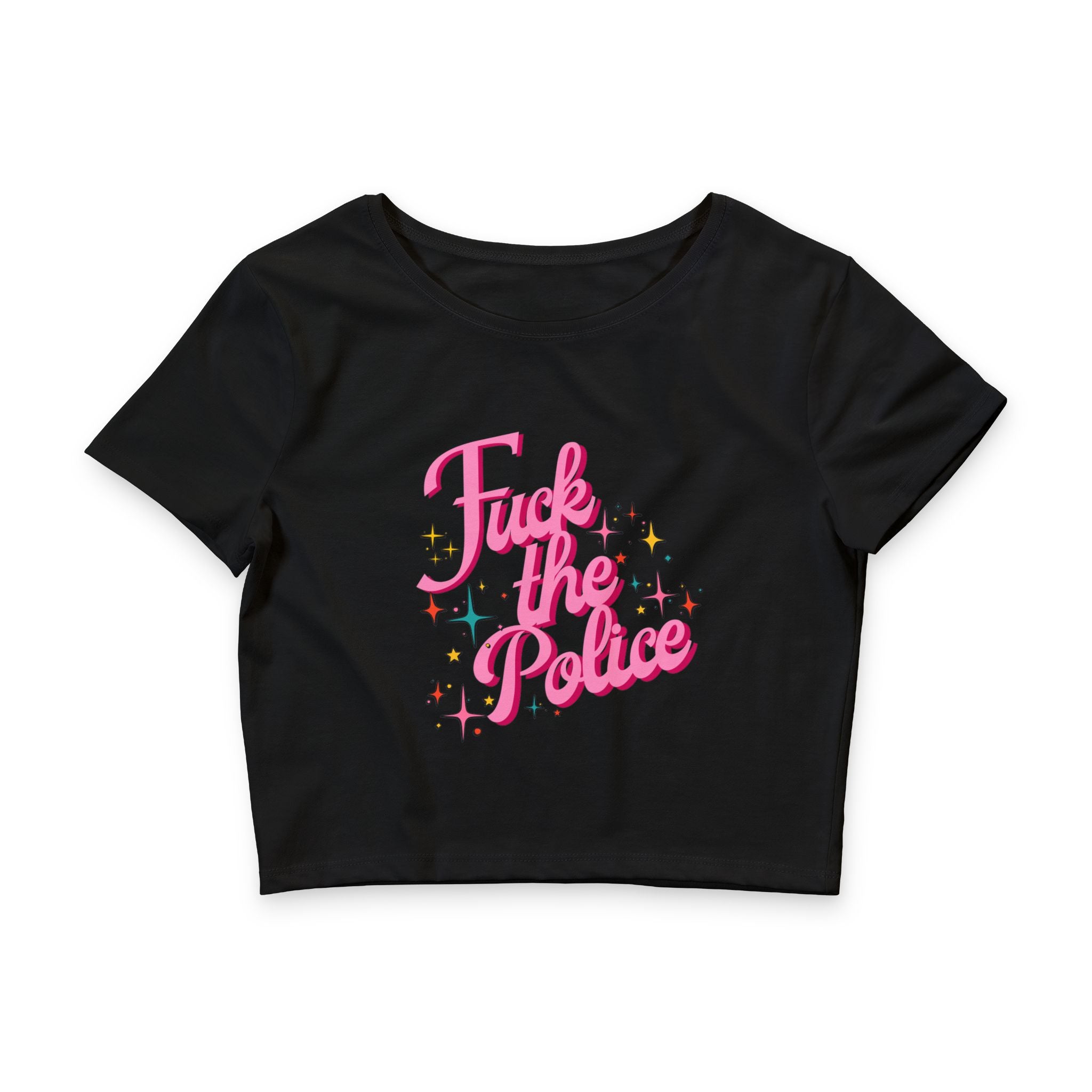 Fuck the Police Crop Tee | Pink Retro Script Protest Graphic