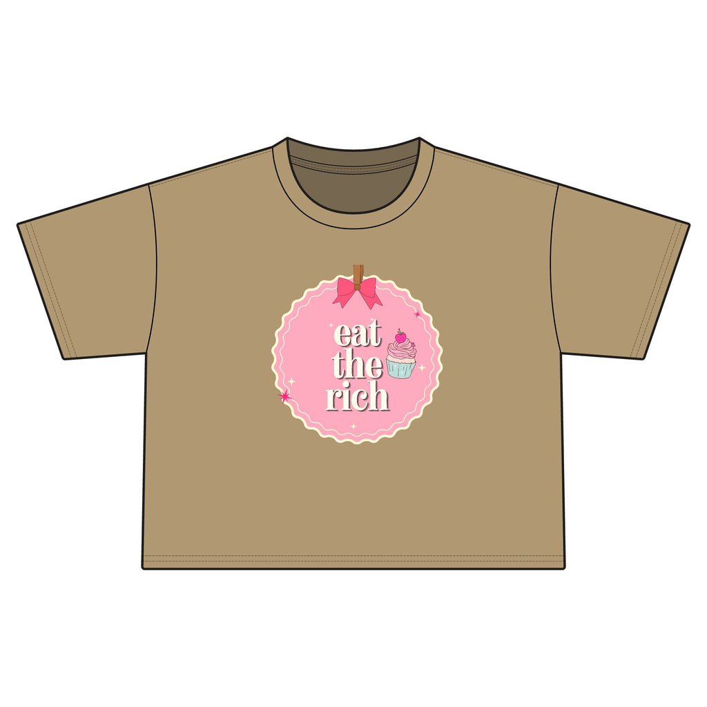 'Eat the Rich' Pink Coquette Cupcake Women's Crop Top Tee