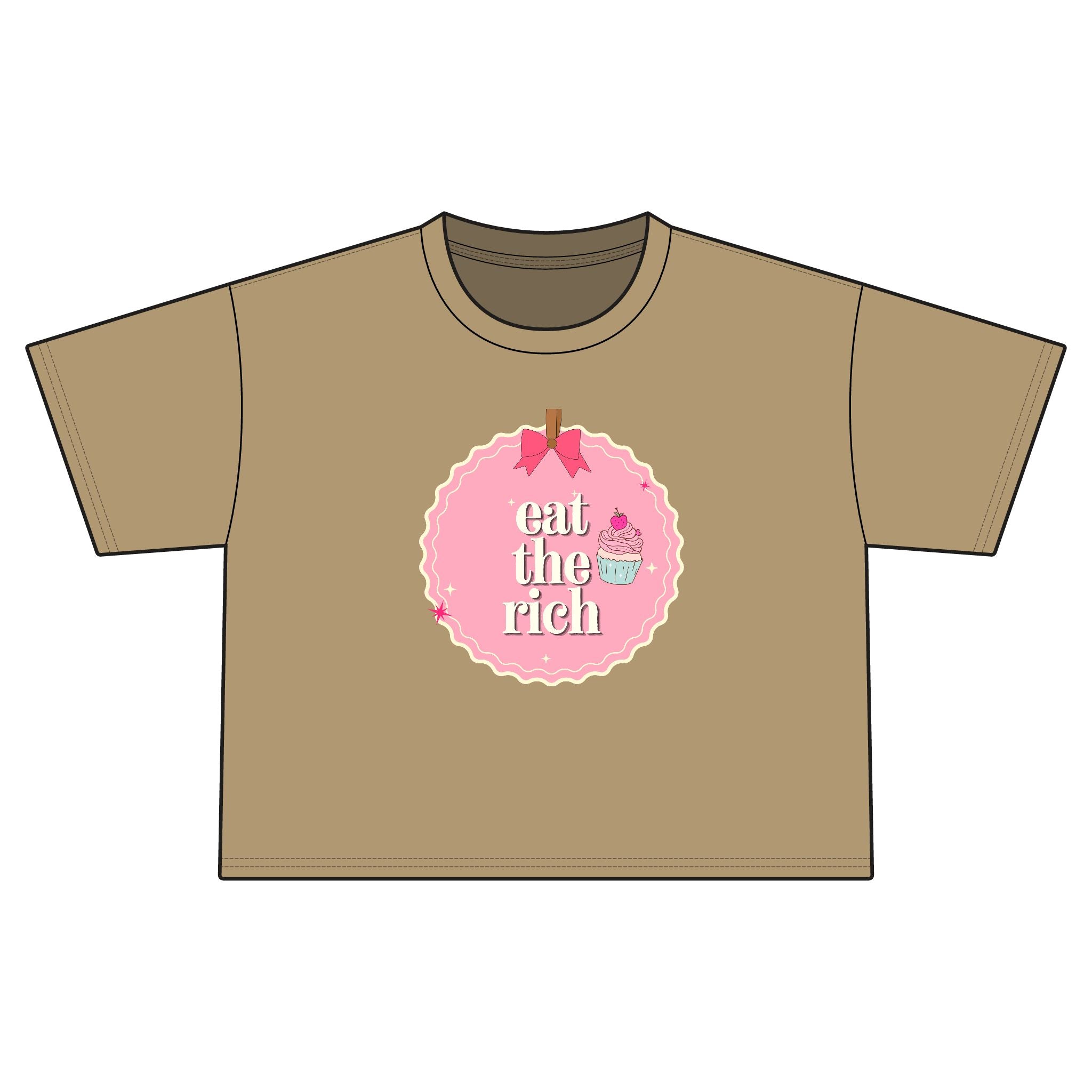'Eat the Rich' Pink Coquette Cupcake Women's Crop Top Tee