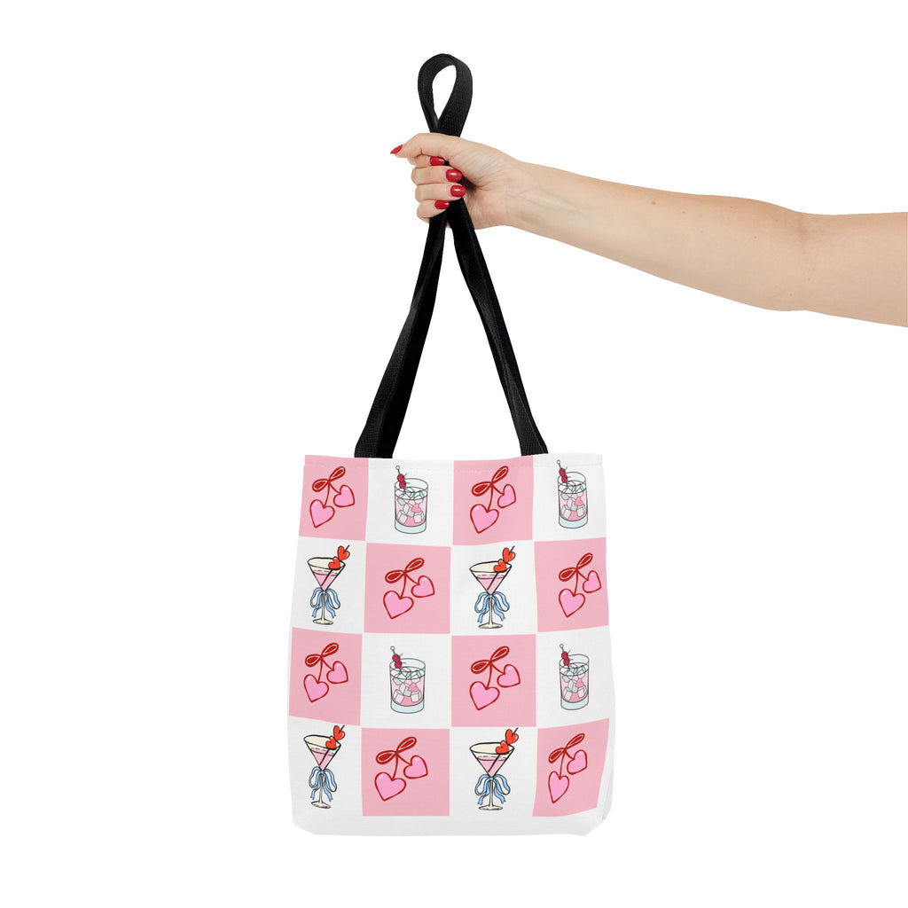 Valentine Cocktail Tote Bag – Pink Heart & Cherry Martinis AOP Tote