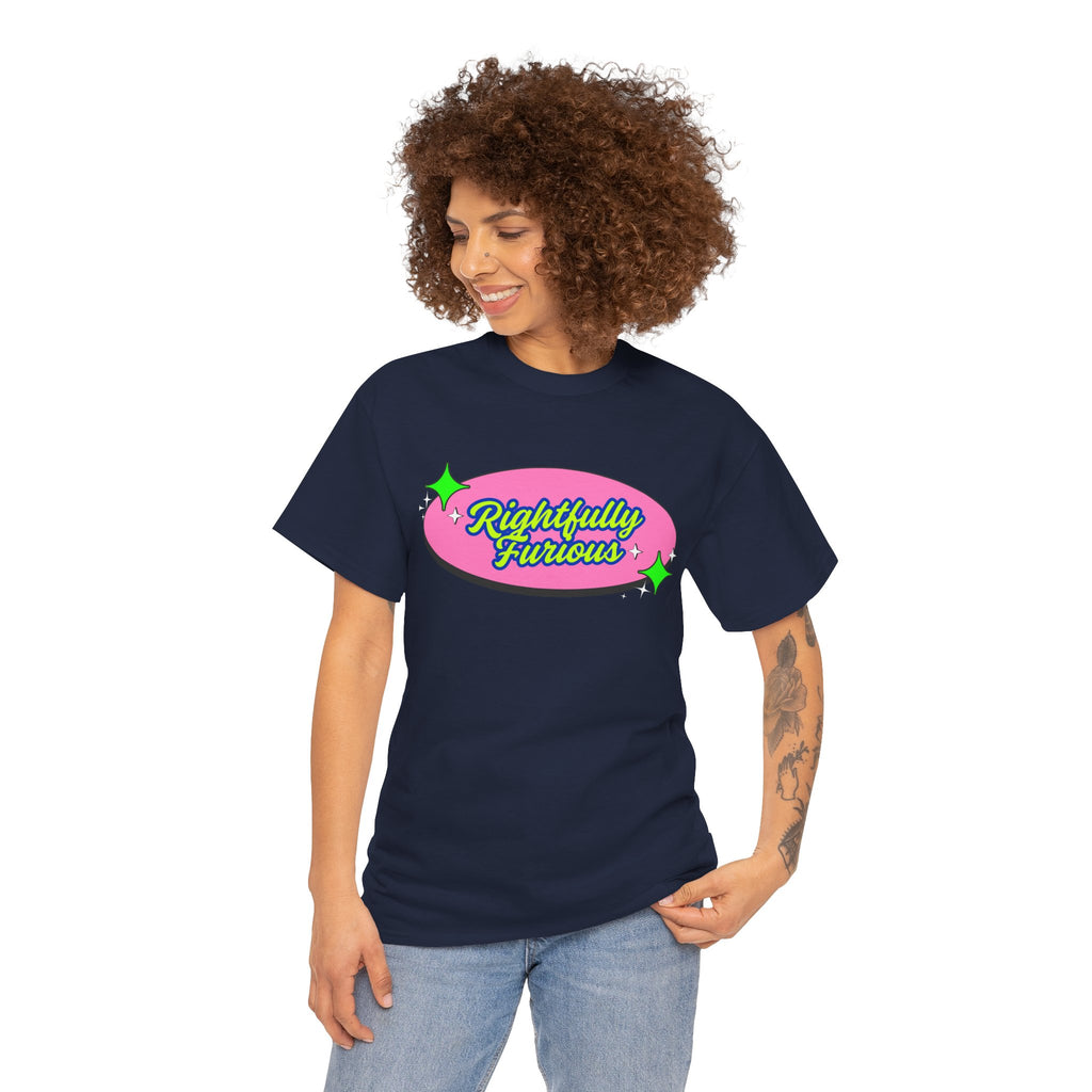 Rightfully Furious Retro Pink & Neon Graphic T-Shirt — "