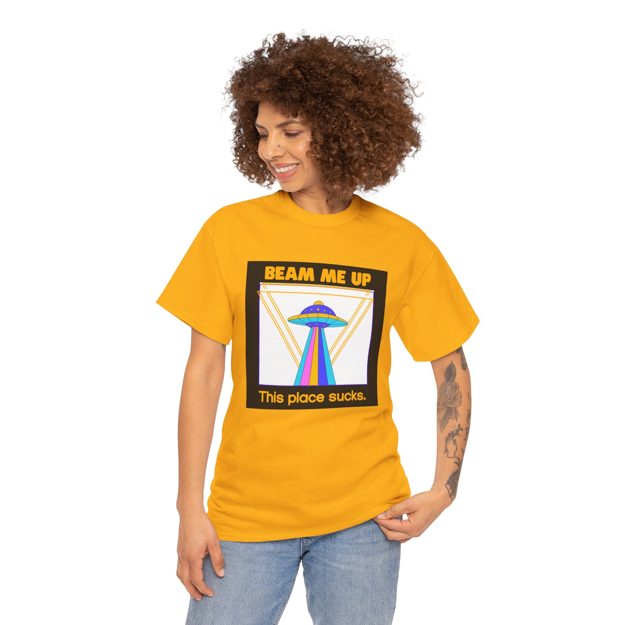 'Beam Me Up' Funny UFO Unisex Cotton T-Shirt