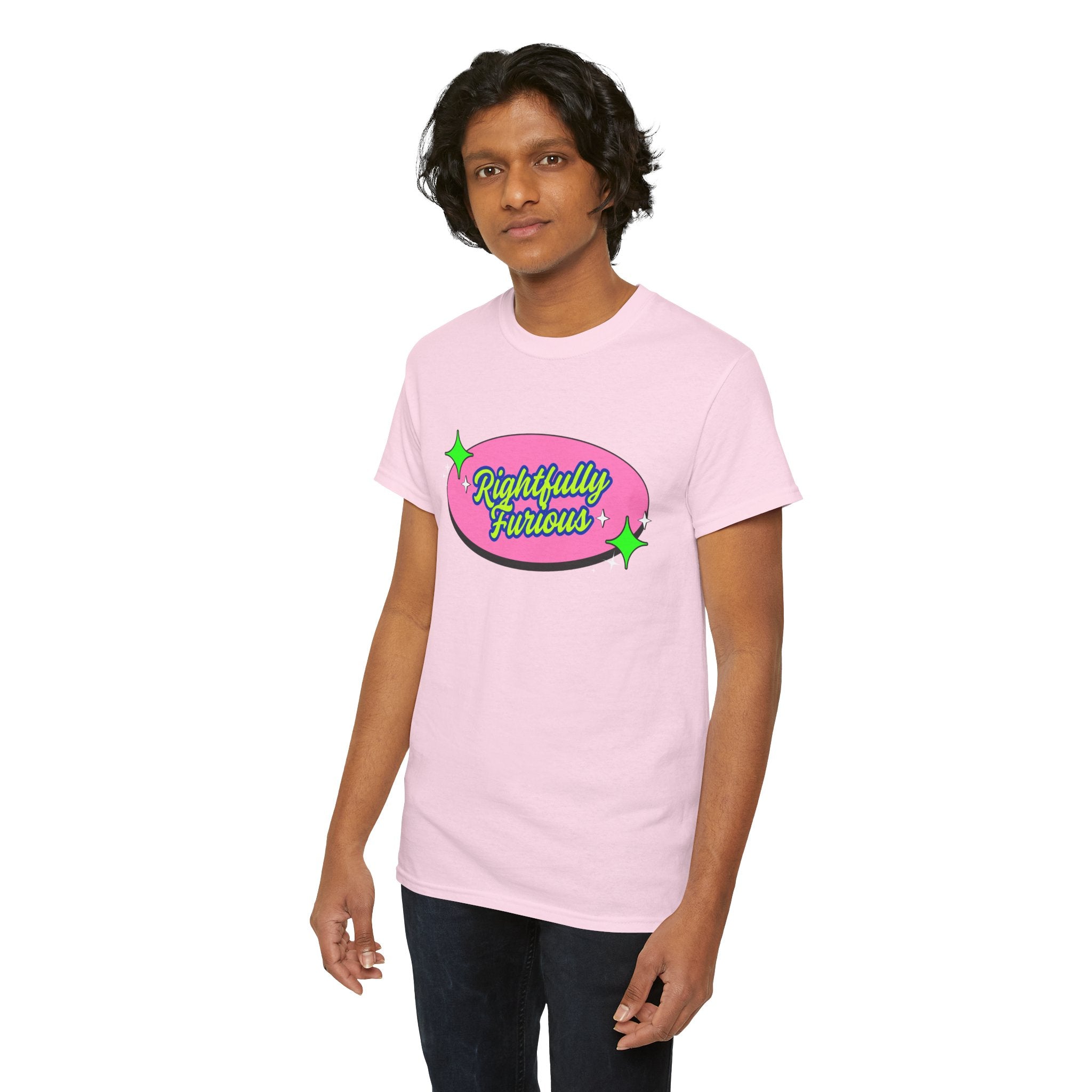 Rightfully Furious Retro Pink & Neon Graphic T-Shirt — "