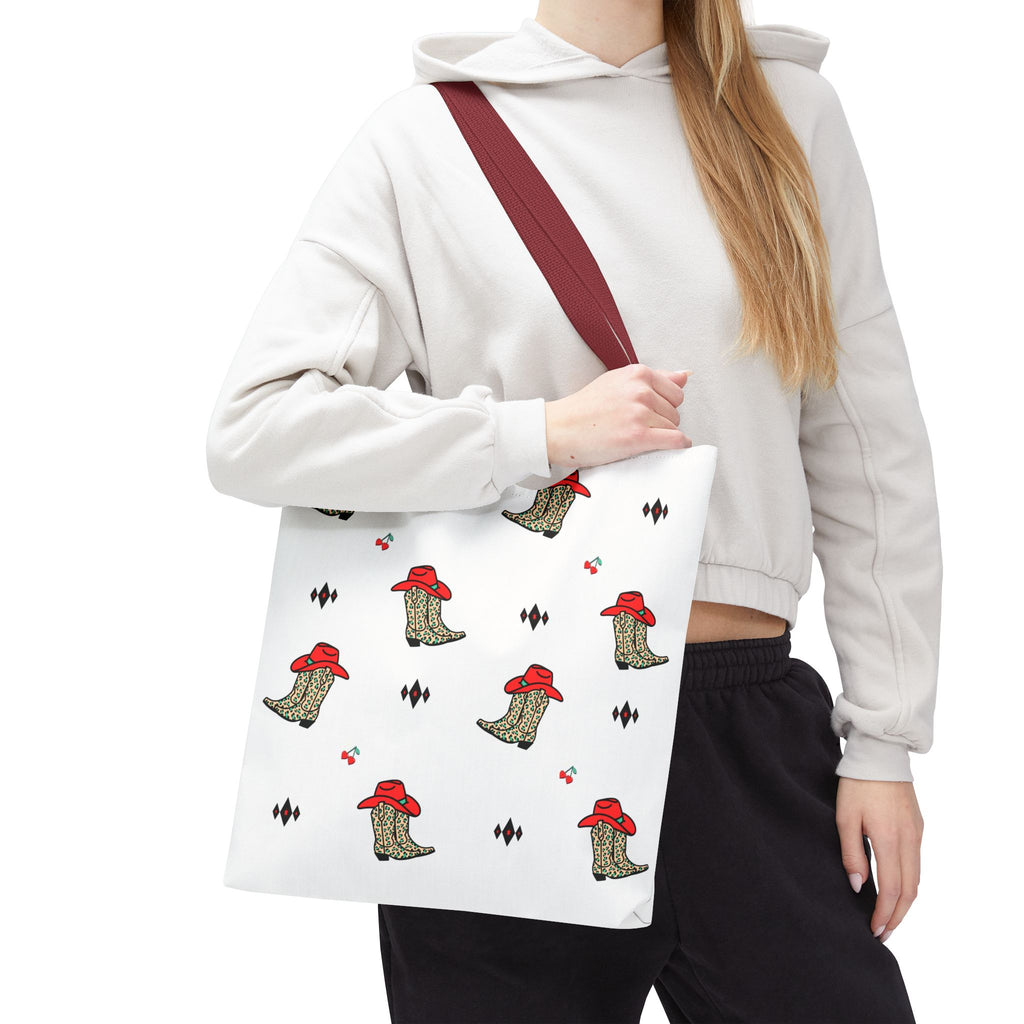 Cowboy Cherry Heart Pattern Tote Bag