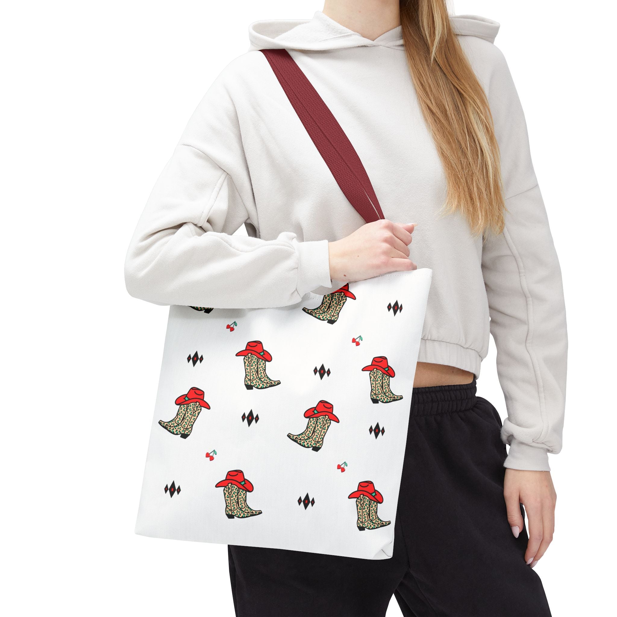 Cowboy Cherry Heart Pattern Tote Bag