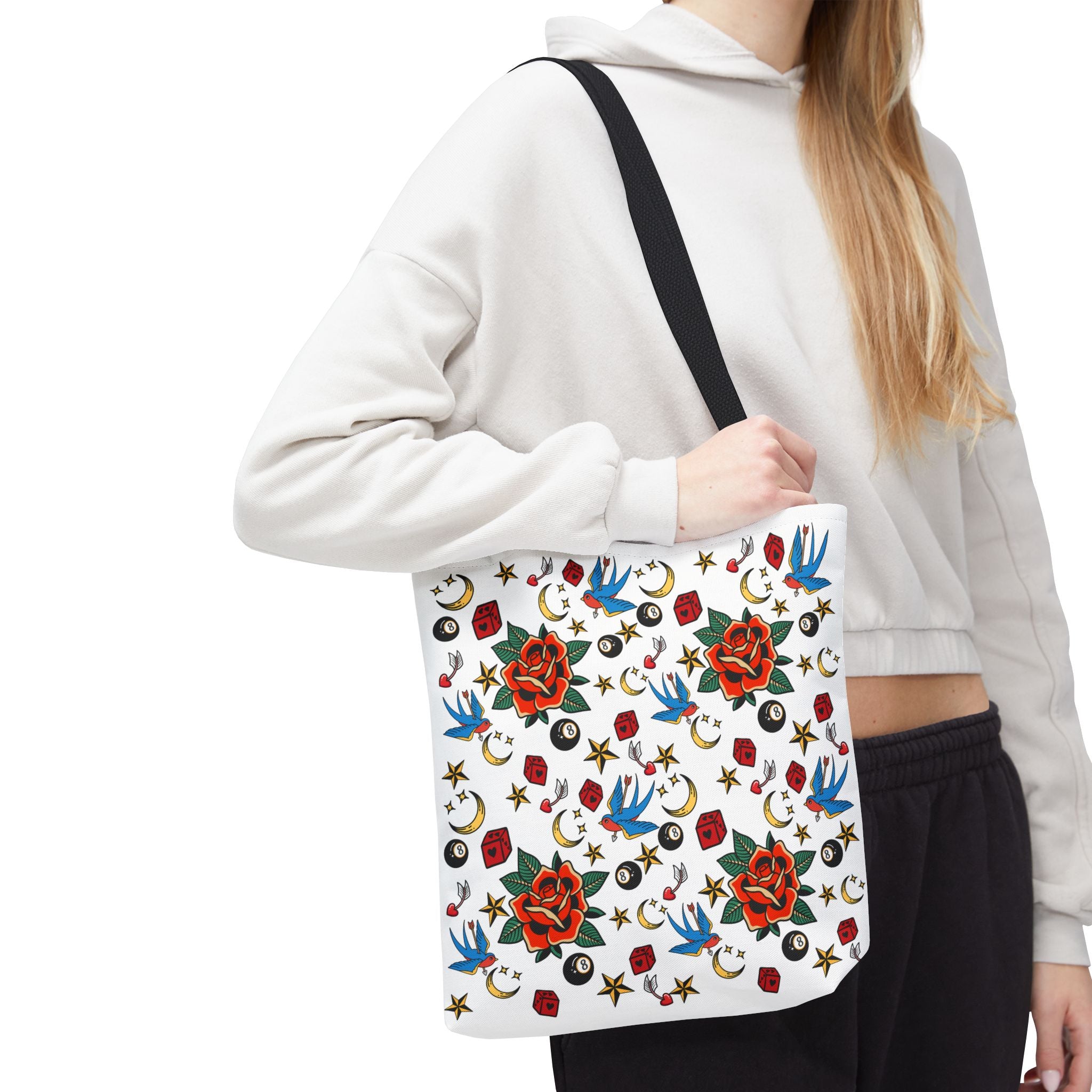 Vintage Tattoo Rose Pattern Tote Bag