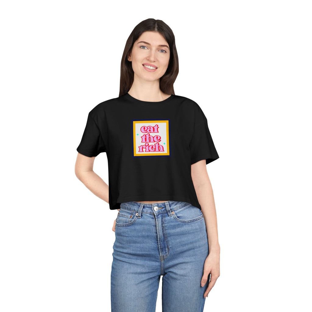 Eat The Rich - Pink Graphic Protest Crop Top Tee