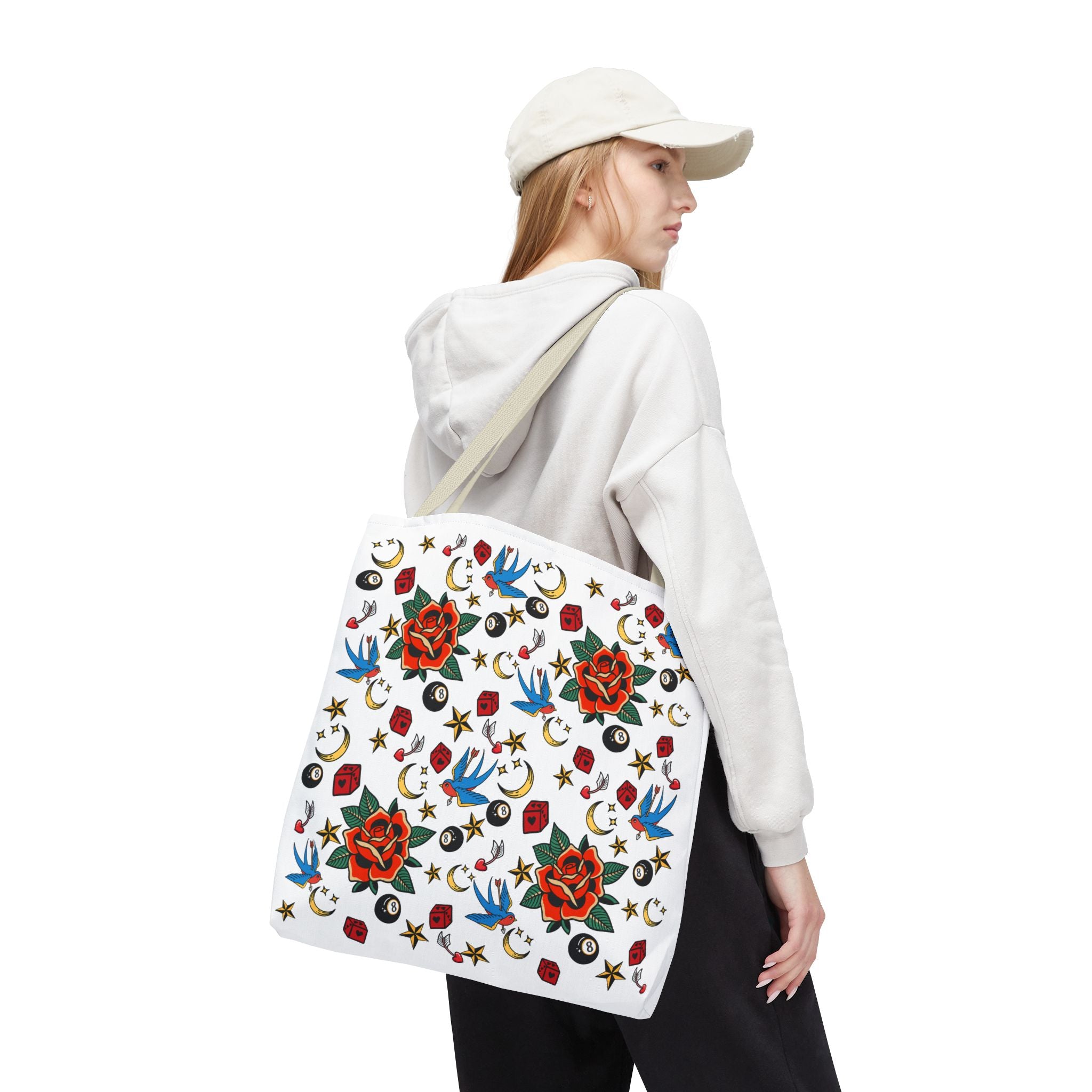 Vintage Tattoo Rose Pattern Tote Bag