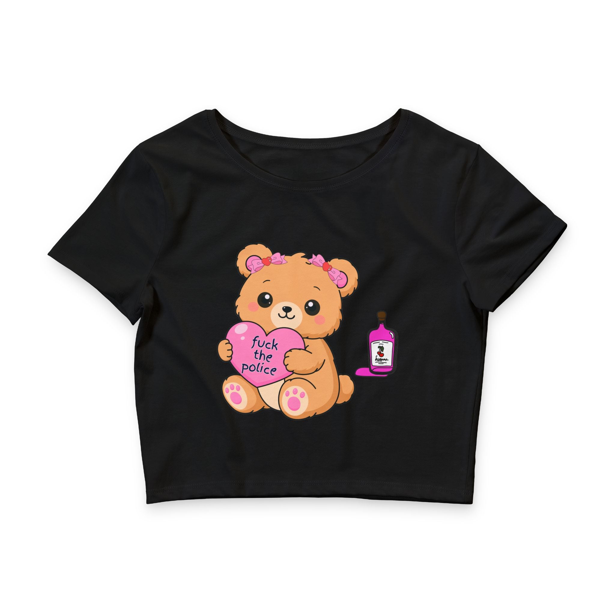 Funny Bear 'Fuck the Police' Love Hearts Crop Tee