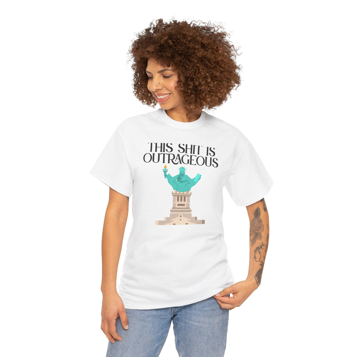 'This Shit Is Outrageous' Funny Statue of Liberty Graphic Unisex Cotton T-Shirt