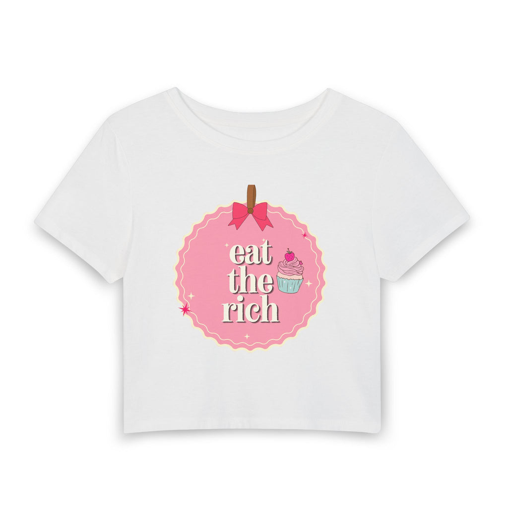 Eat the Rich Pink Coquette Cupcake Baby Tee — Women's Demure Graphic