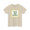 Fuck the Police Provocative Statement Tee —  Floral Cross-Stitch Style T-Shirt