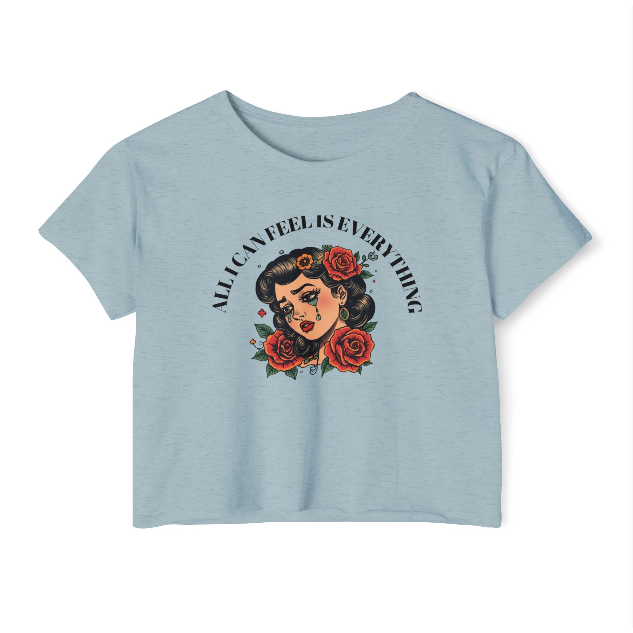 Retro Rose Tattoo 'All I Can Feel Is Everything' Graphic Empath Gift - Festival Crop Top