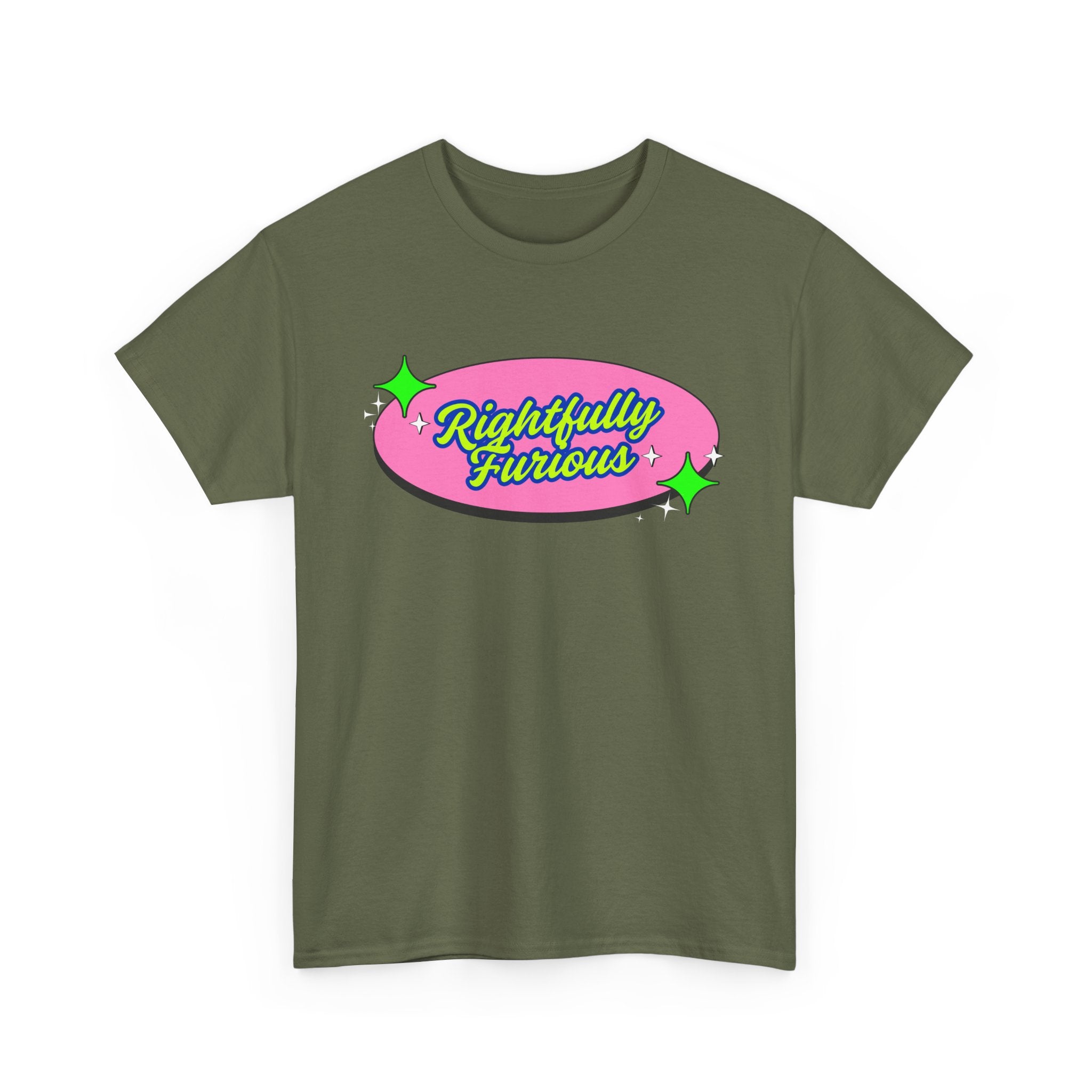 Rightfully Furious Retro Pink & Neon Graphic T-Shirt — "