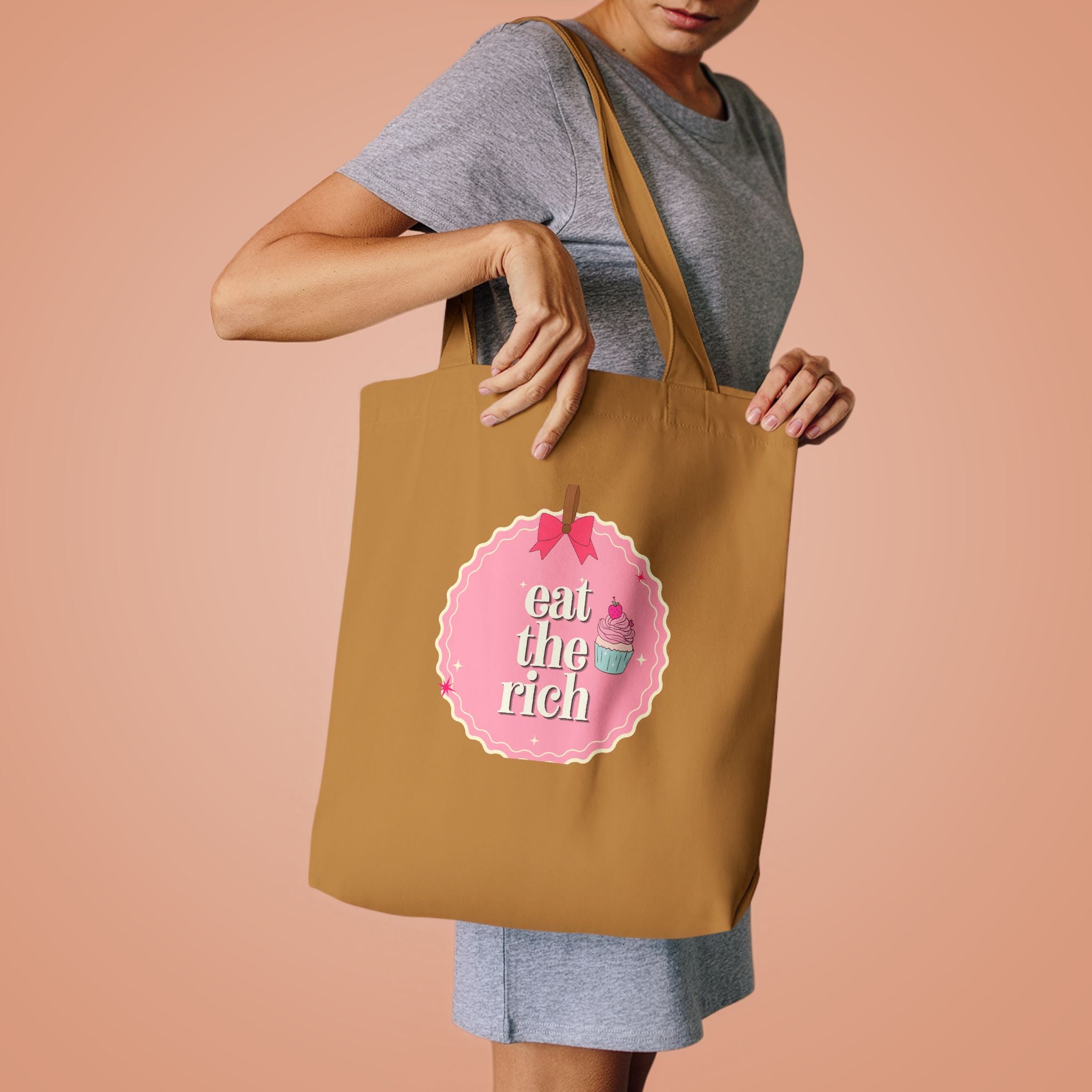 'Eat the Rich' Coquette Pink Cupcake Cotton Canvas Tote Bag