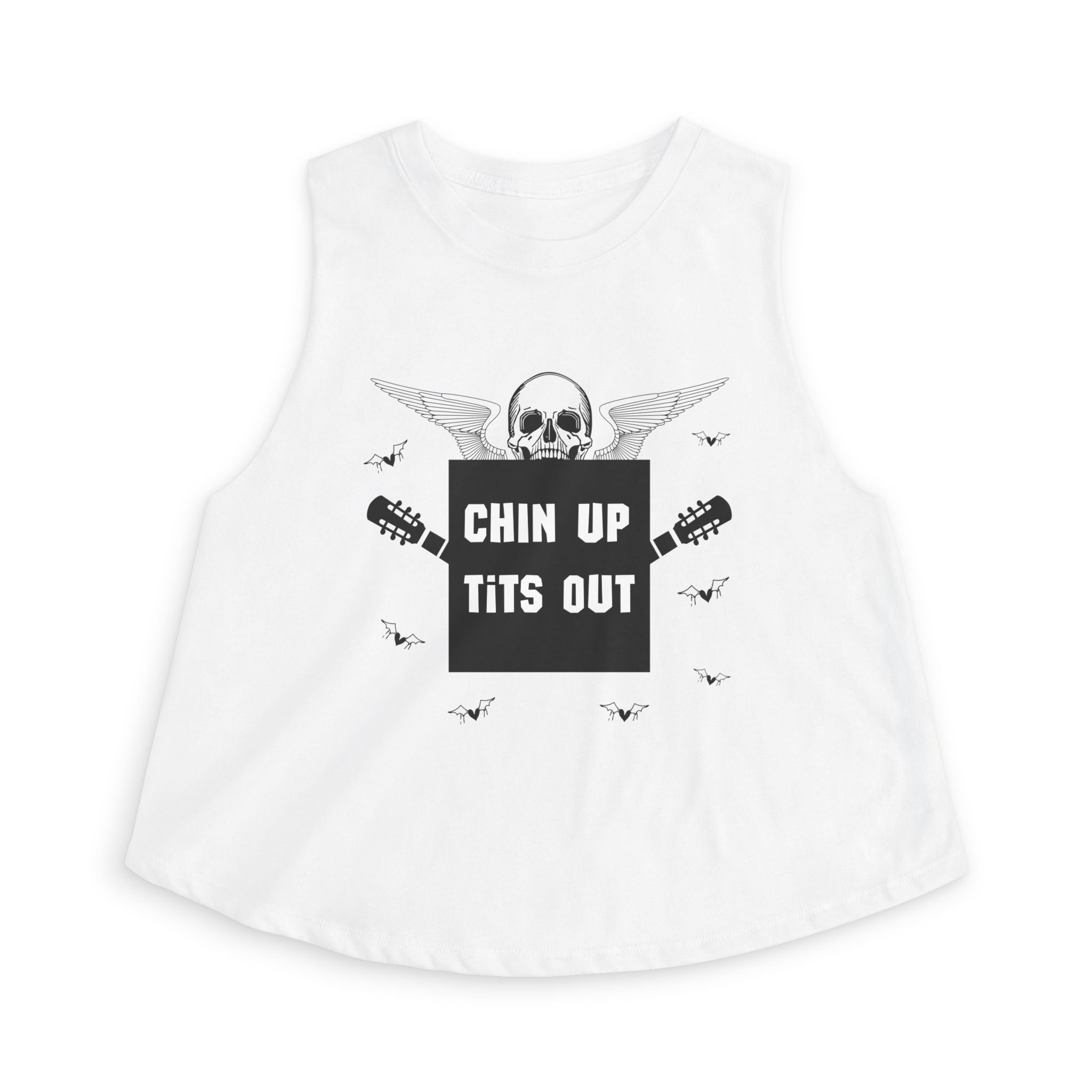 Chin Up Tits Out Skull & Wings Crop Top — Edgy Women's Tank