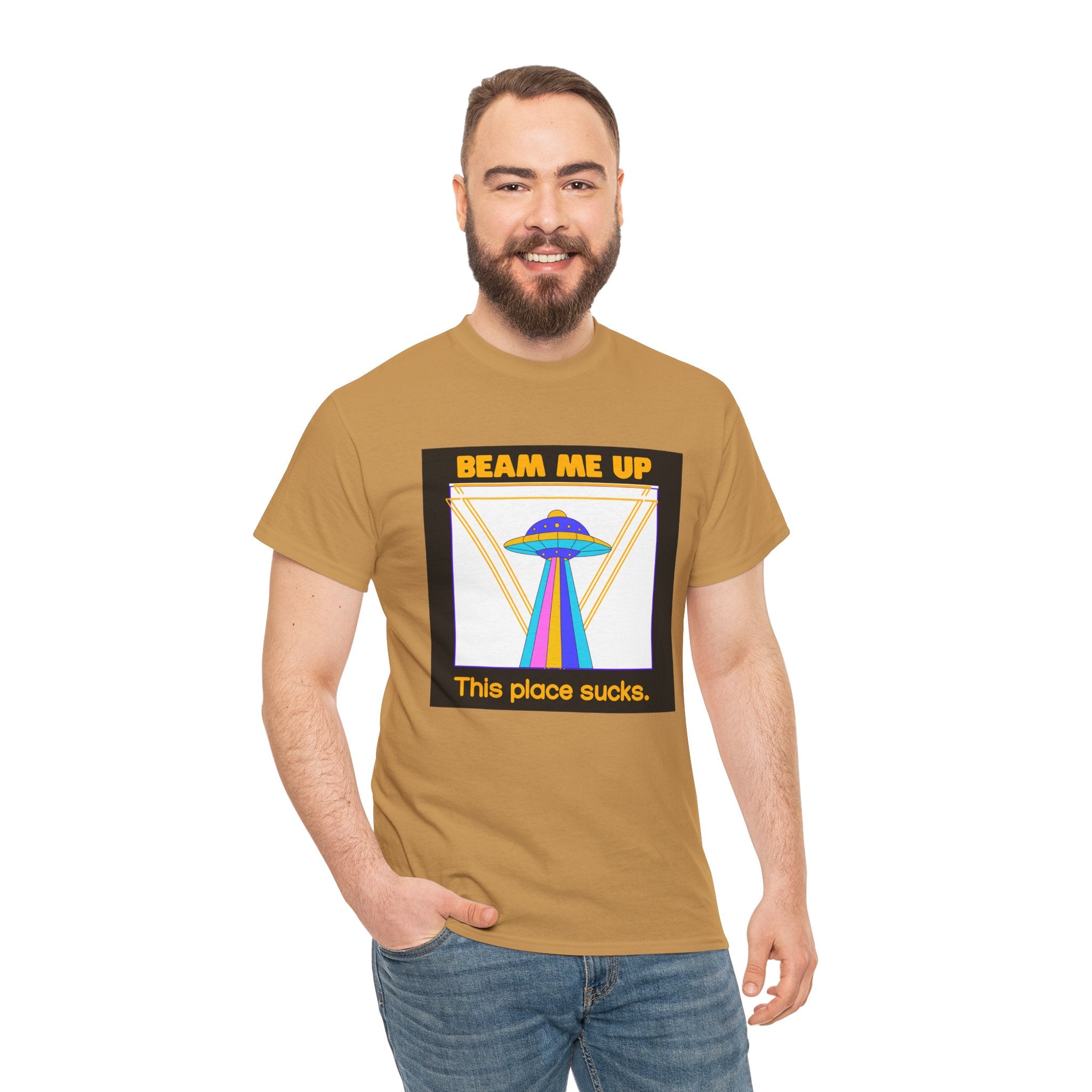 'Beam Me Up' Funny UFO Unisex Cotton T-Shirt