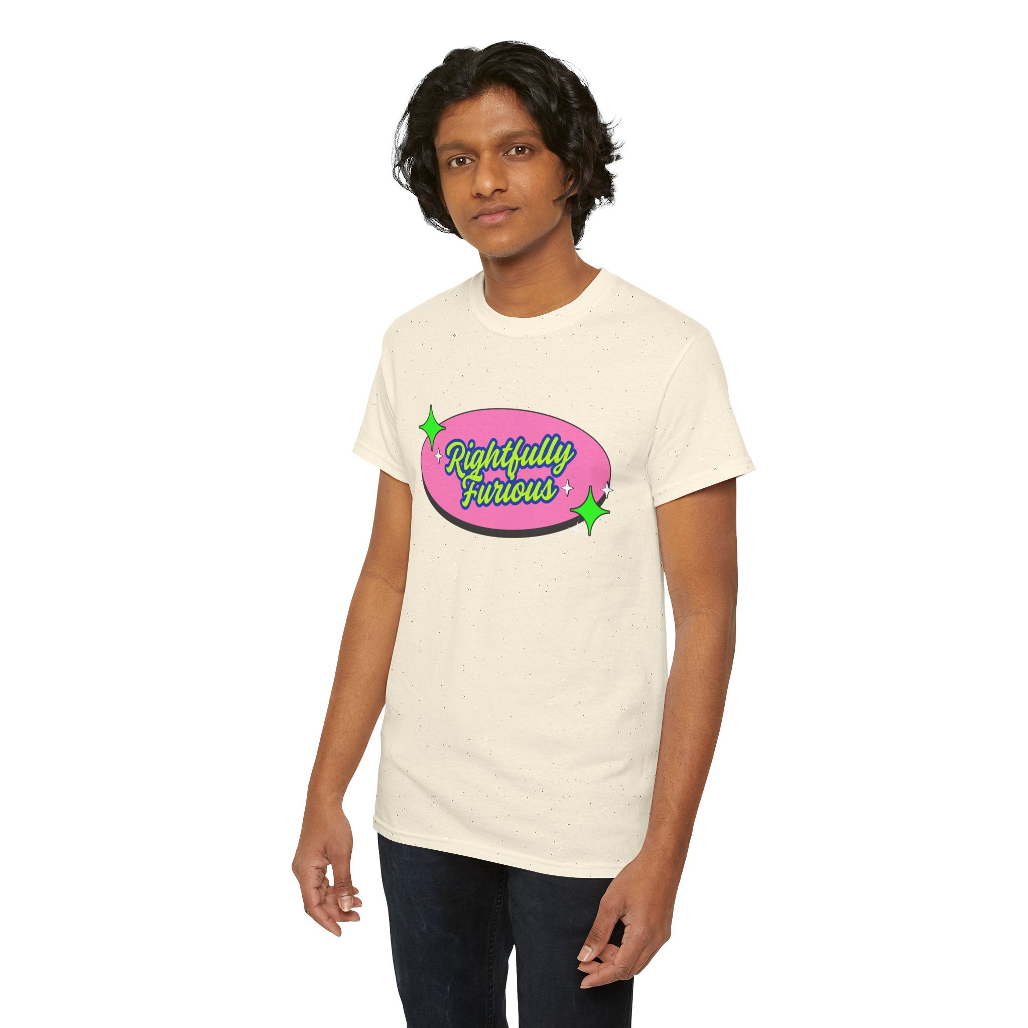 Rightfully Furious Retro Pink & Neon Graphic T-Shirt — "
