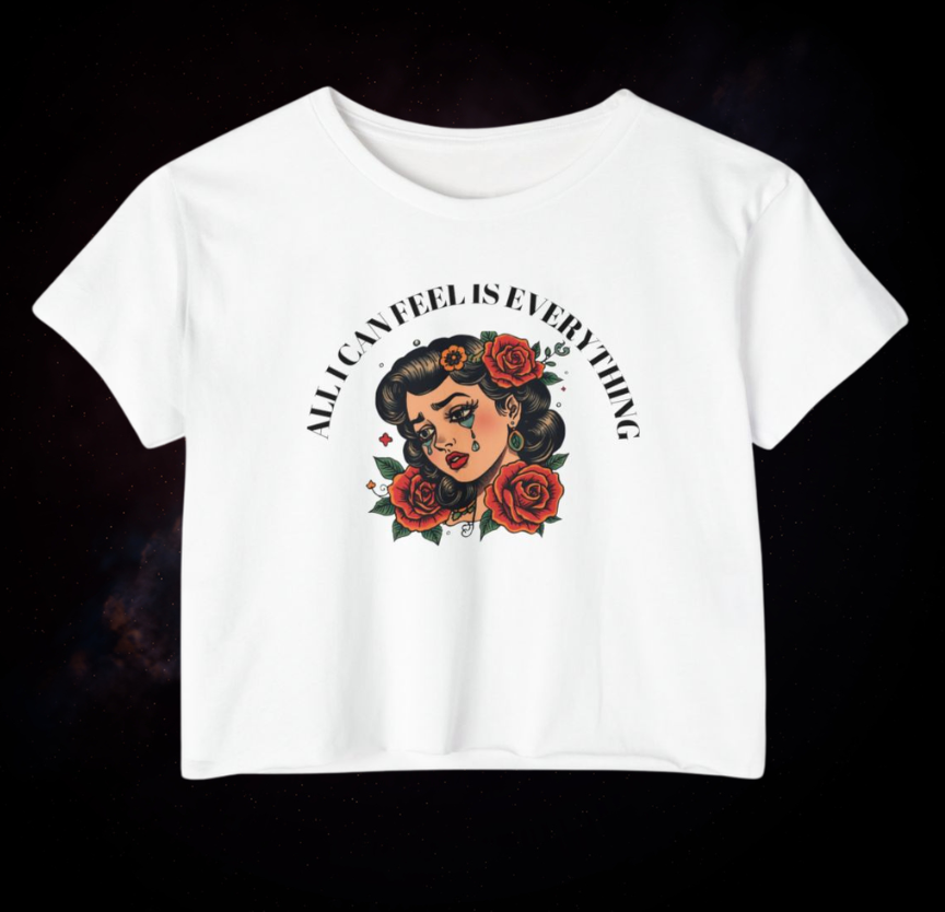 Retro Rose Tattoo 'All I Can Feel Is Everything' Graphic Empath Gift - Festival Crop Top