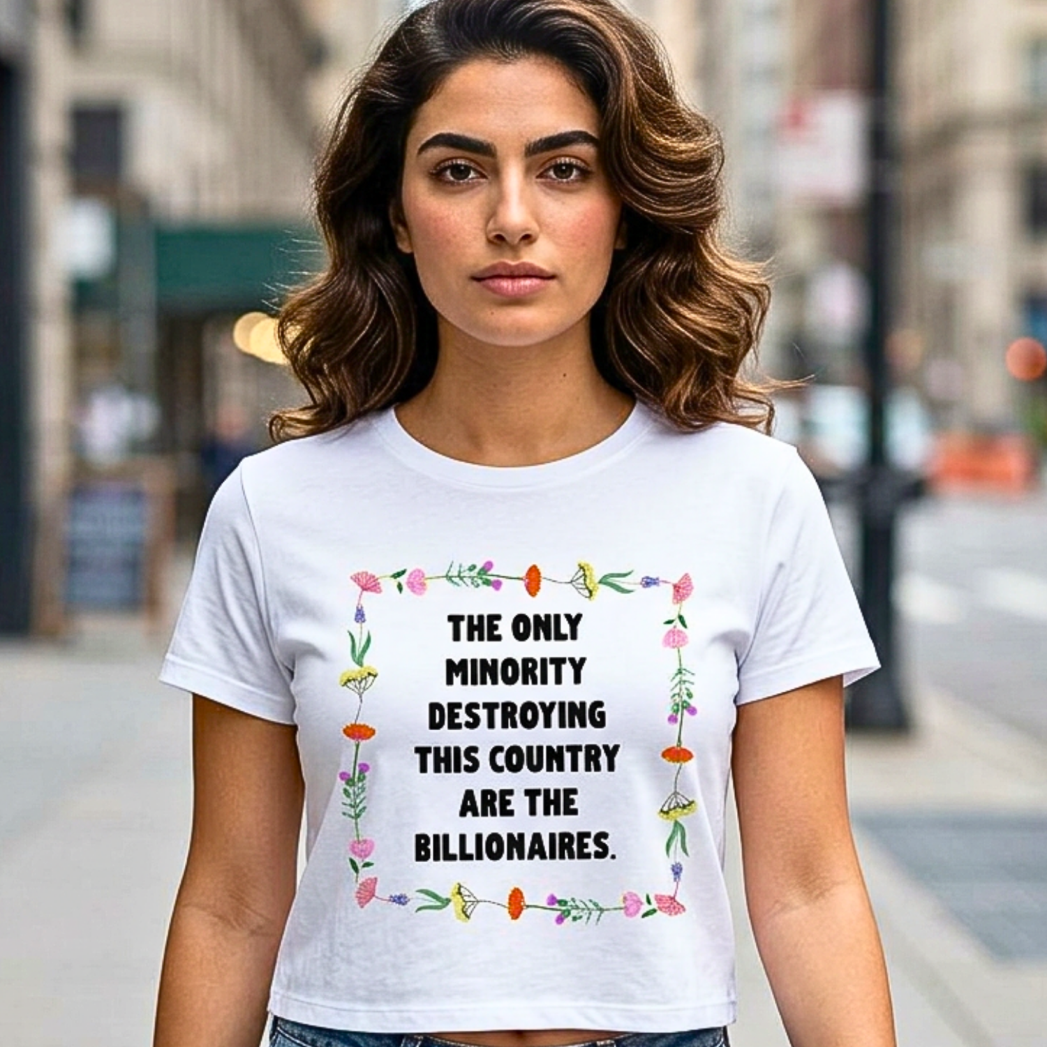 Relevant AF Statement Crop Top - Empathy Human Rights Floral Tee — Women's Baby Tee.