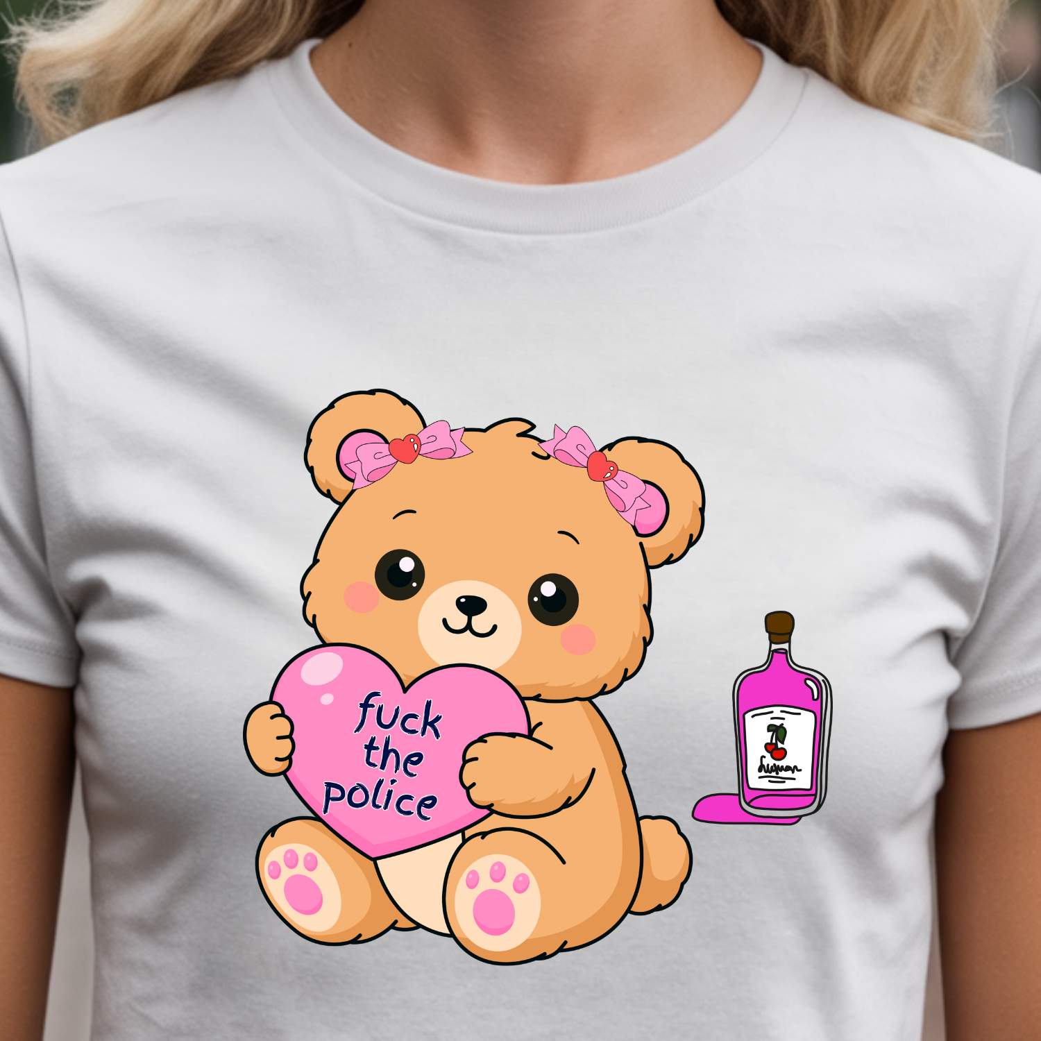Funny Bear 'Fuck the Police' Love Hearts Crop Tee