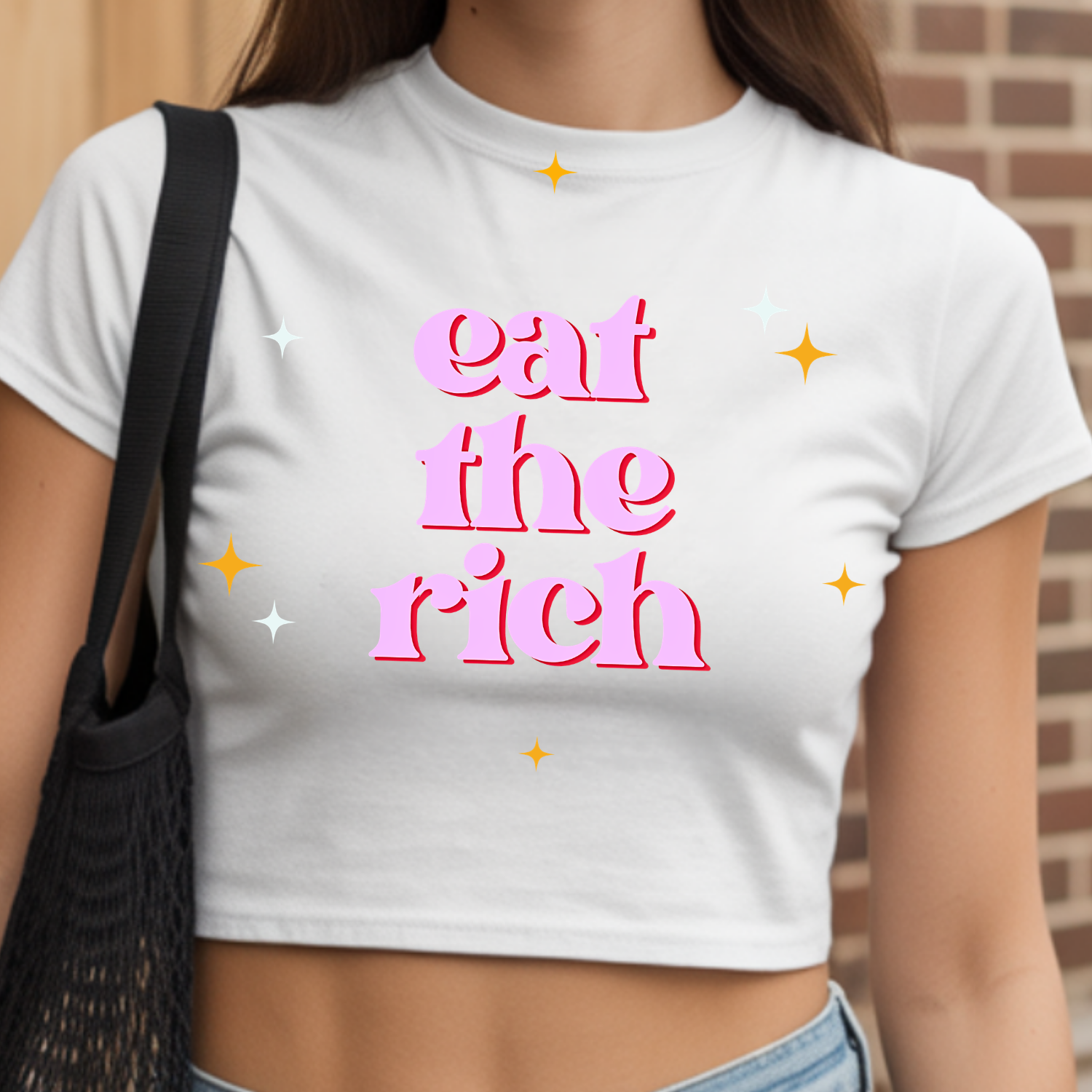 Eat The Rich Crop Tee — Feminine Pink Graphic Protest Top