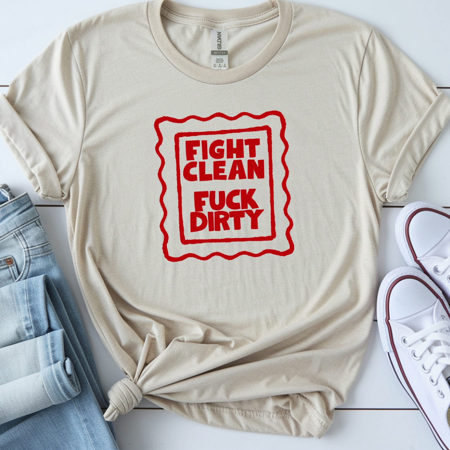T-Shirt — "Fight Clean, Fuck Dirty" Bold Red Graphic Tee