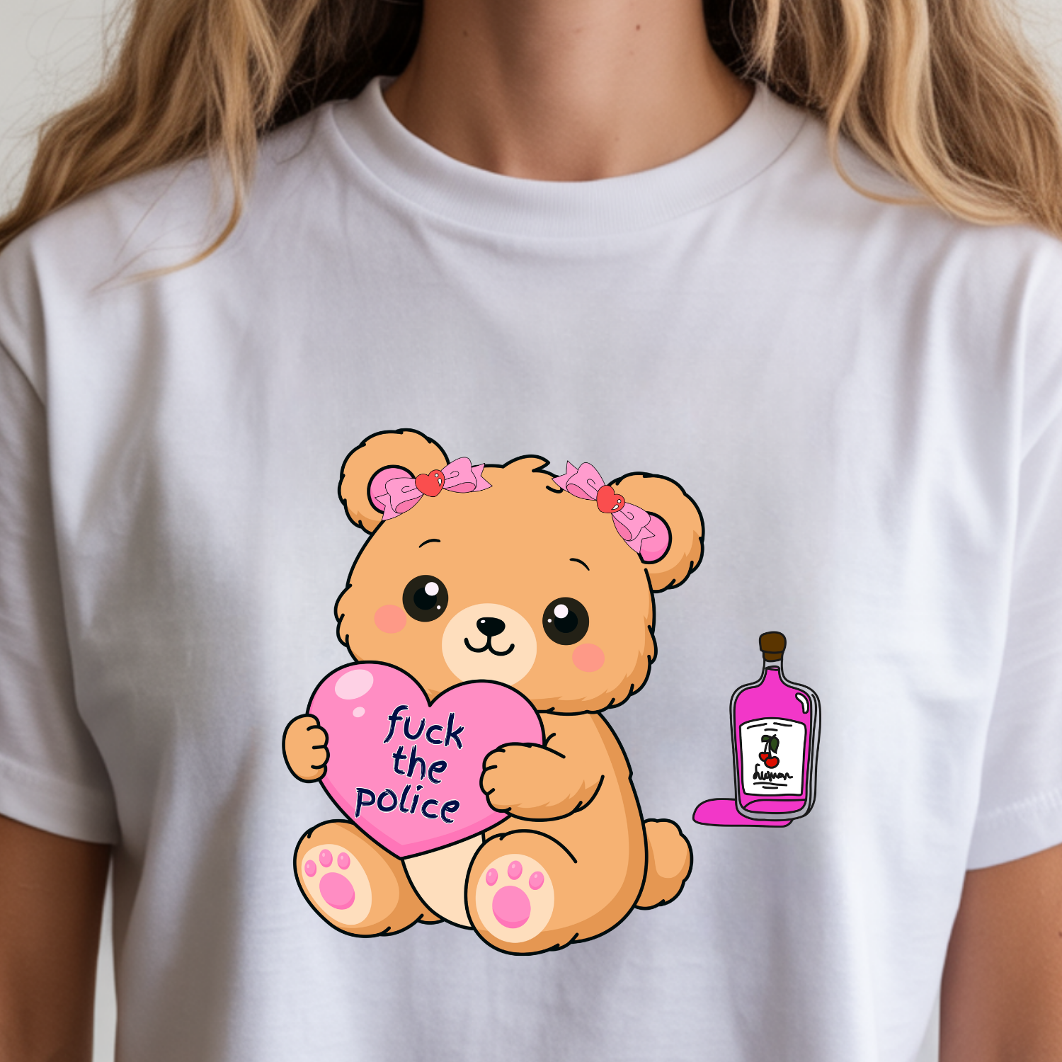 Funny Bear 'Fuck the Police' Love Hearts Crop Tee