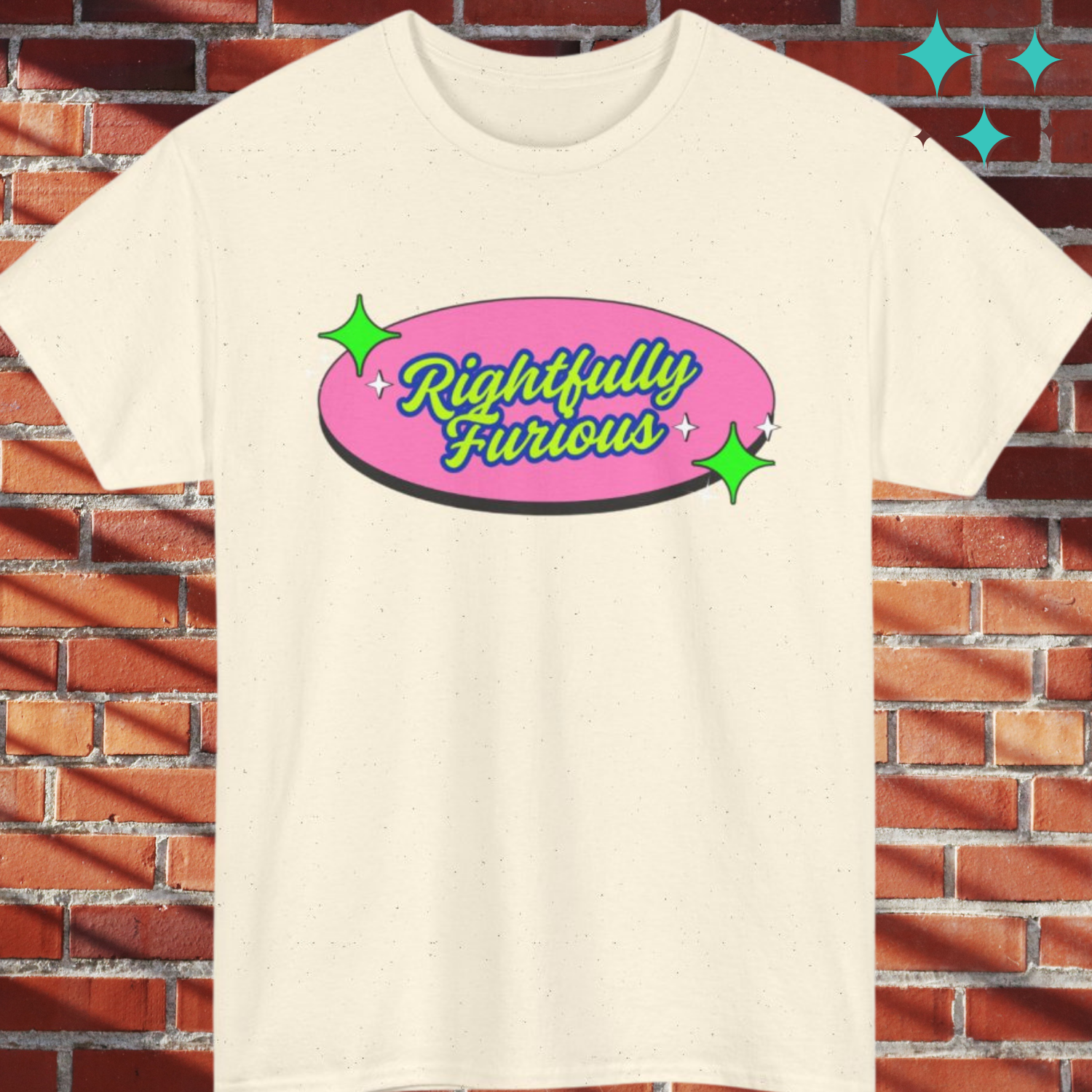 Rightfully Furious Retro Pink & Neon Graphic T-Shirt — "