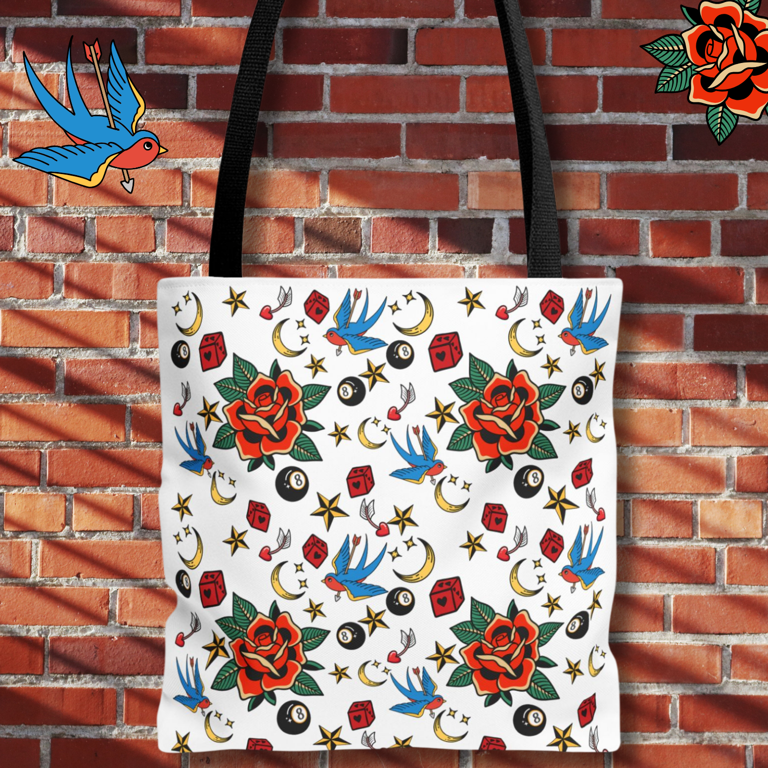 Vintage Tattoo Rose Pattern Tote Bag