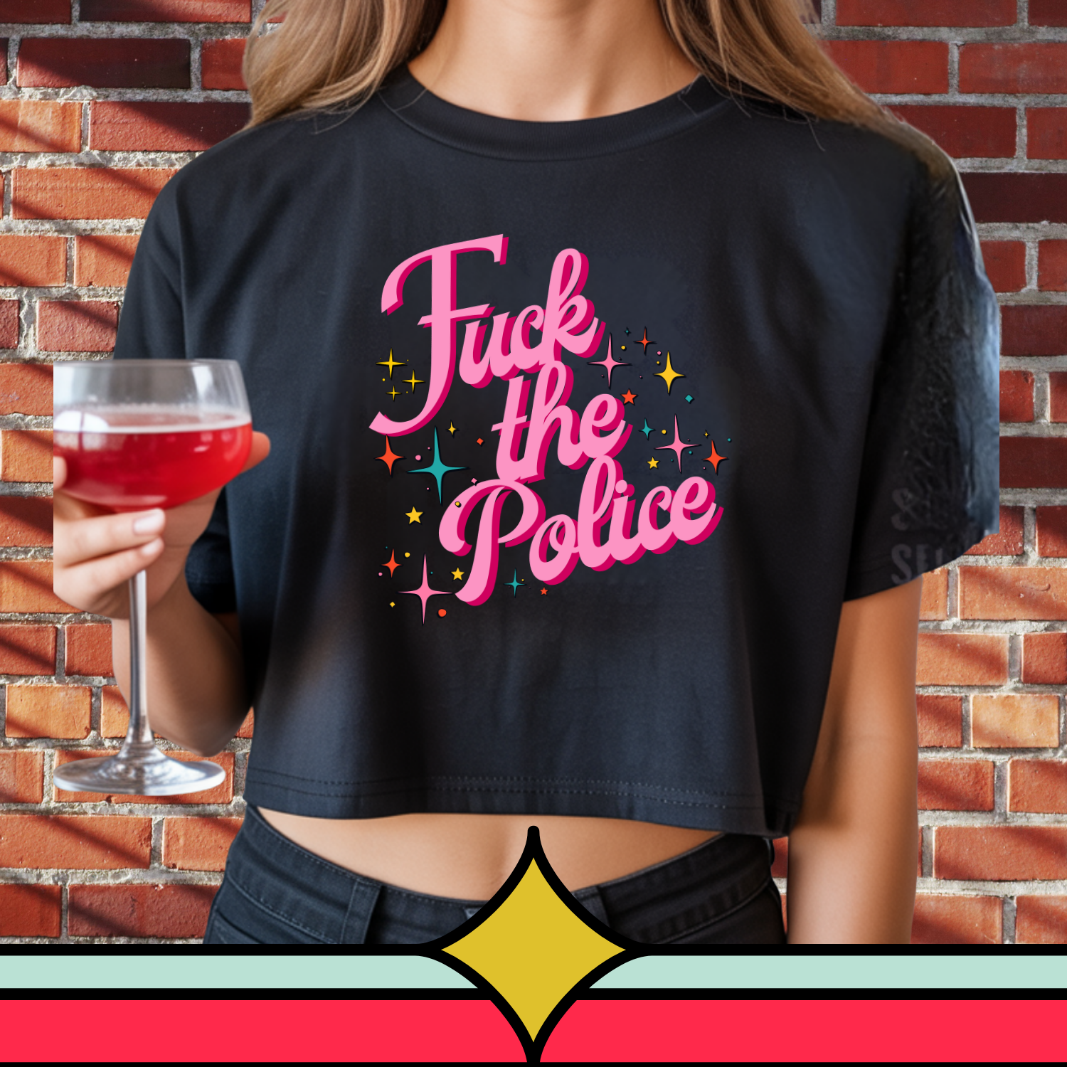 Fuck the Police Crop Tee | Pink Retro Script Protest Graphic