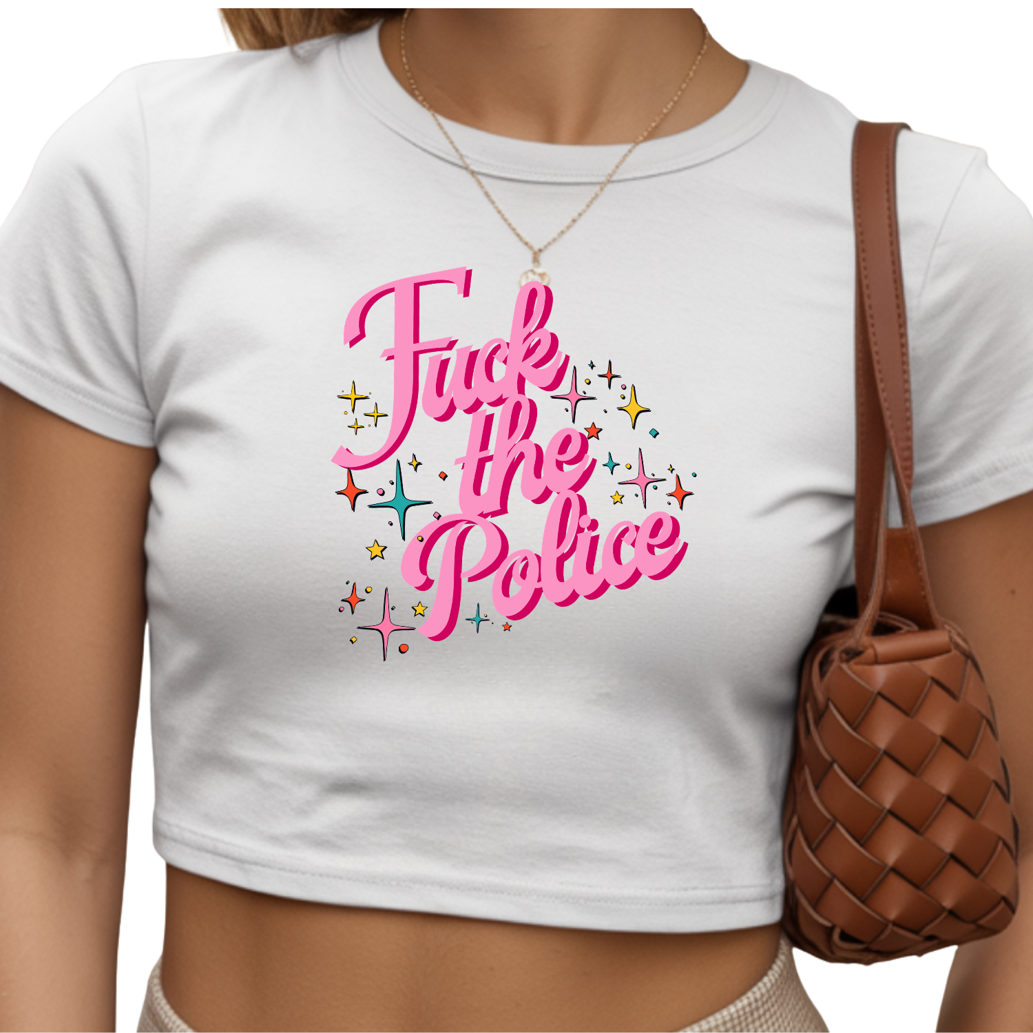 F#$& the Police Pink Retro Graphic Women's Crop Top Tee