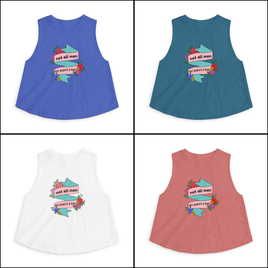 'Not All Men' Feminist Floral Tattoo Banner Crop Top Tee