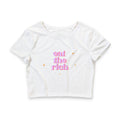 Eat The Rich Crop Tee — Feminine Pink Graphic Protest Top