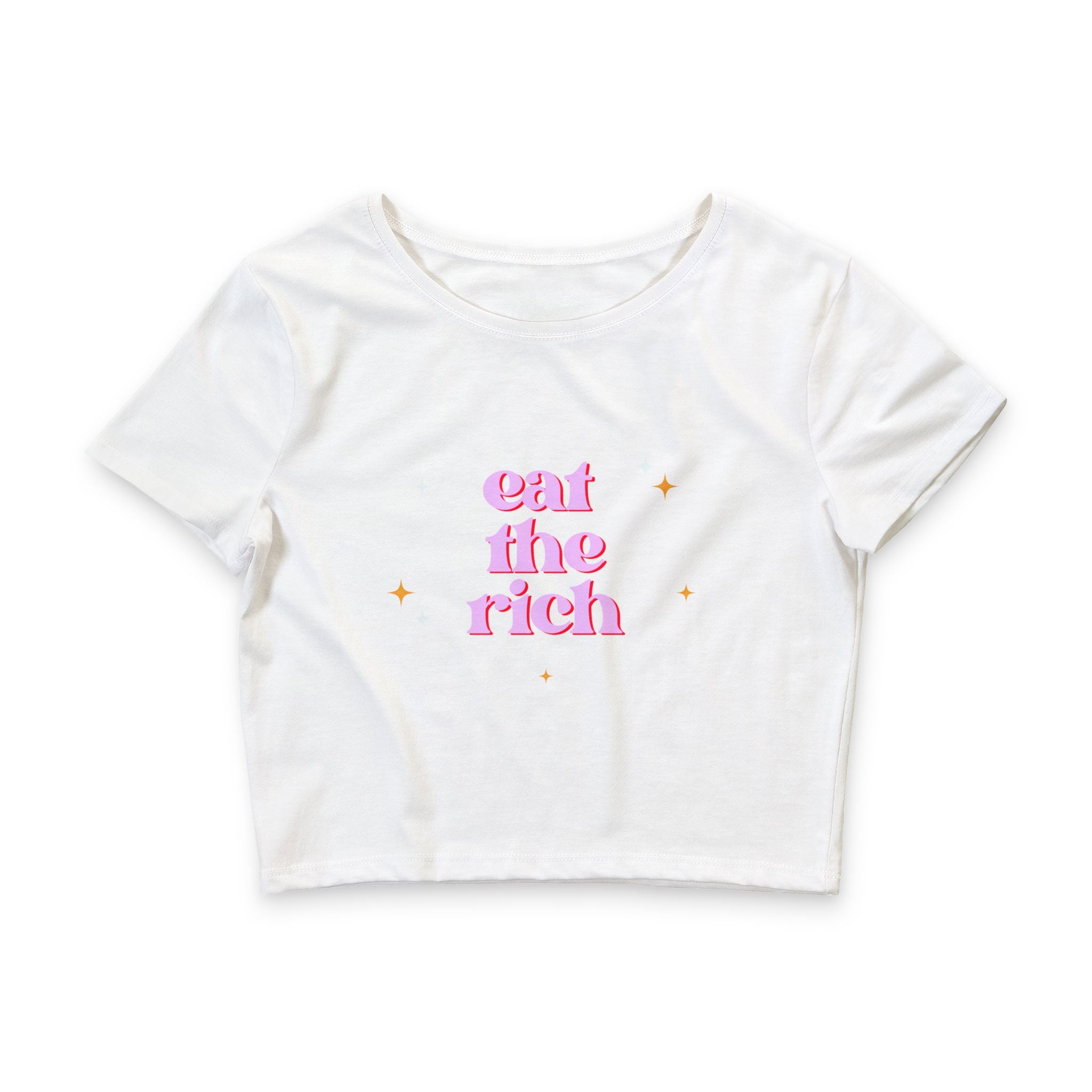 Eat The Rich Crop Tee — Feminine Pink Graphic Protest Top