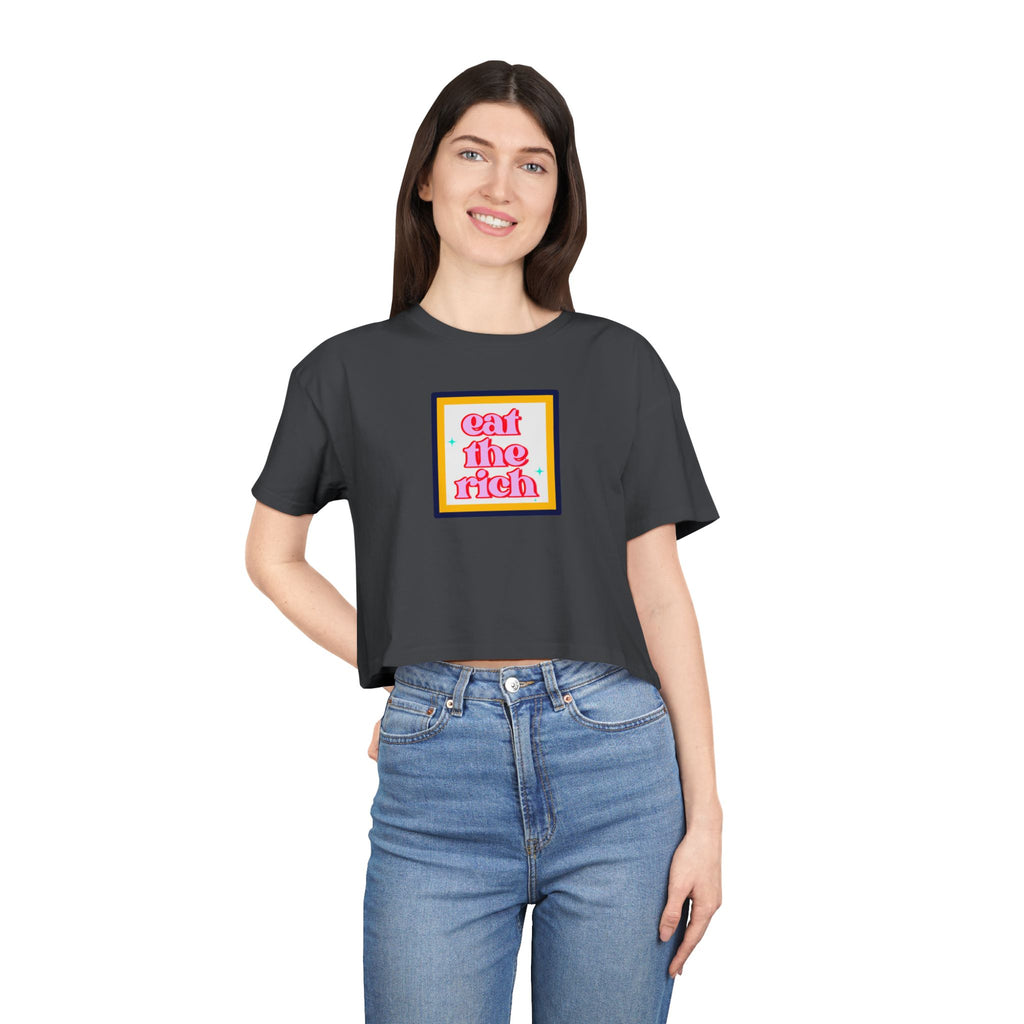 Eat The Rich - Pink Graphic Protest Crop Top Tee