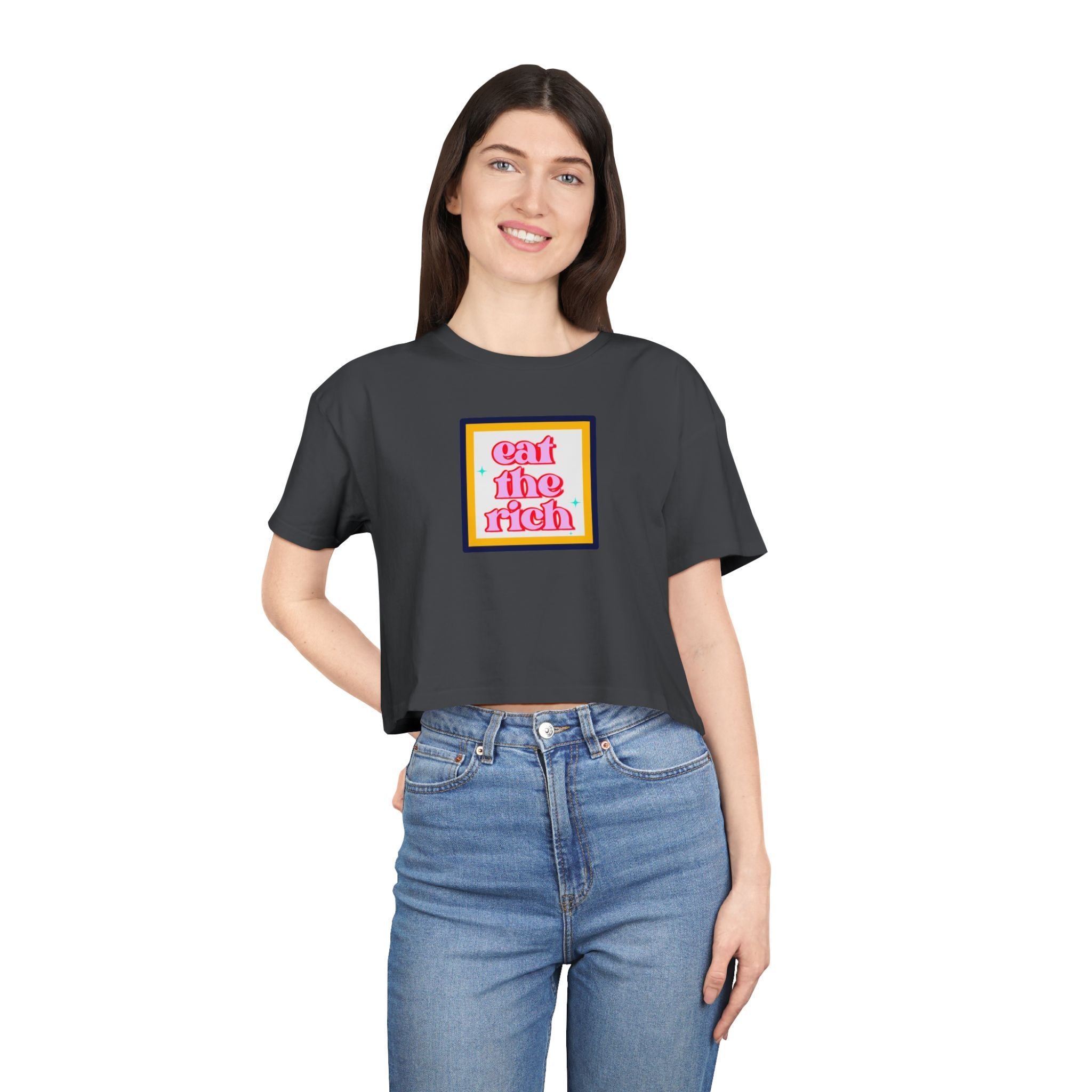 Eat The Rich - Pink Graphic Protest Crop Top Tee